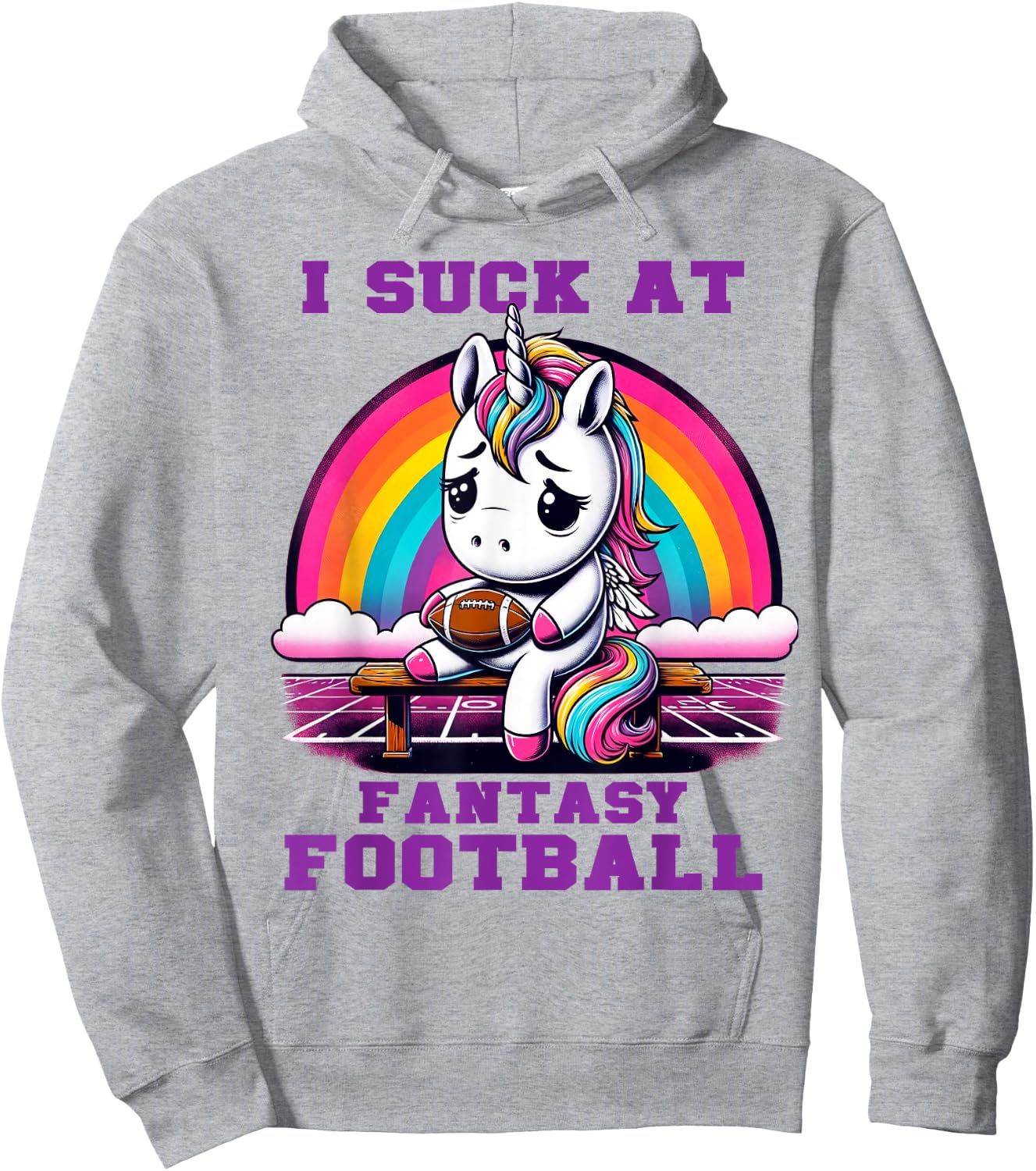 I Suck at Fantasy Football Unicorn Rainbow Loser Hoodie - Hoodie | Ash