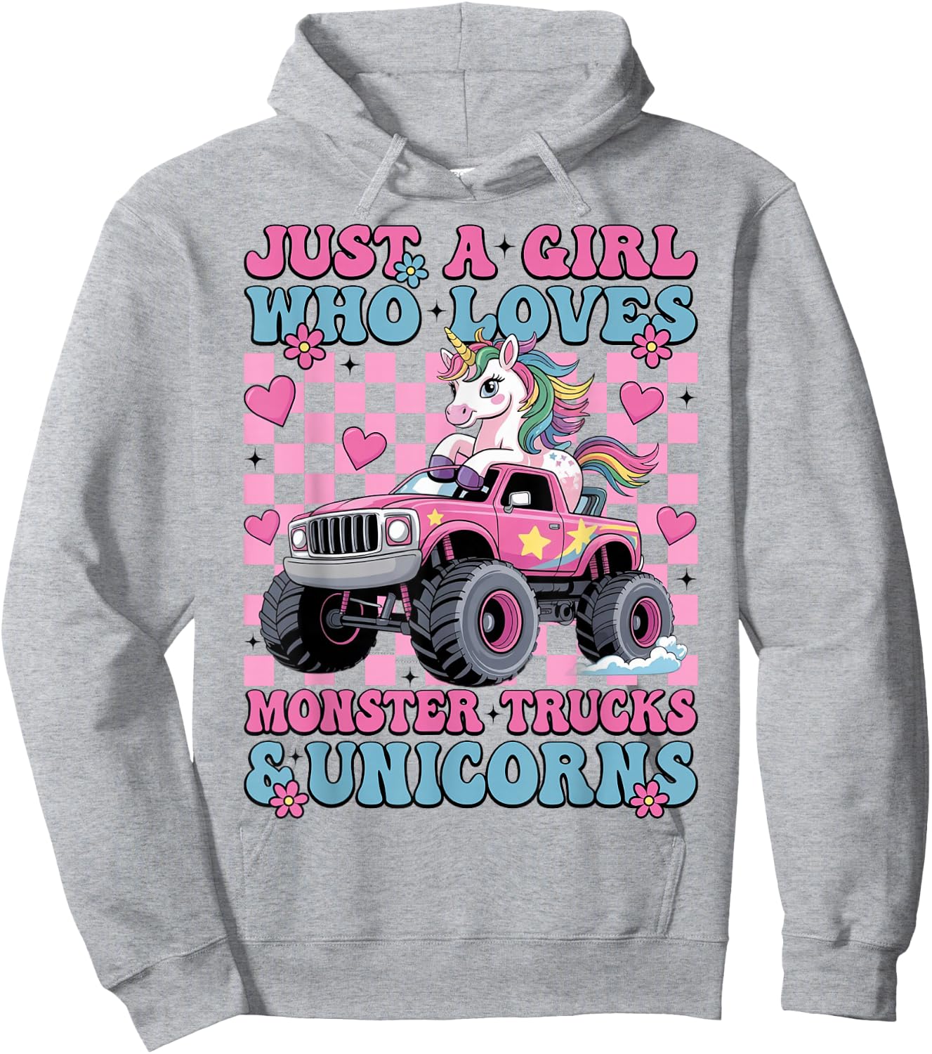 Just a Girl Who Loves Monster Trucks and Unicorns Girls Hoodie - Hoodie | Ash