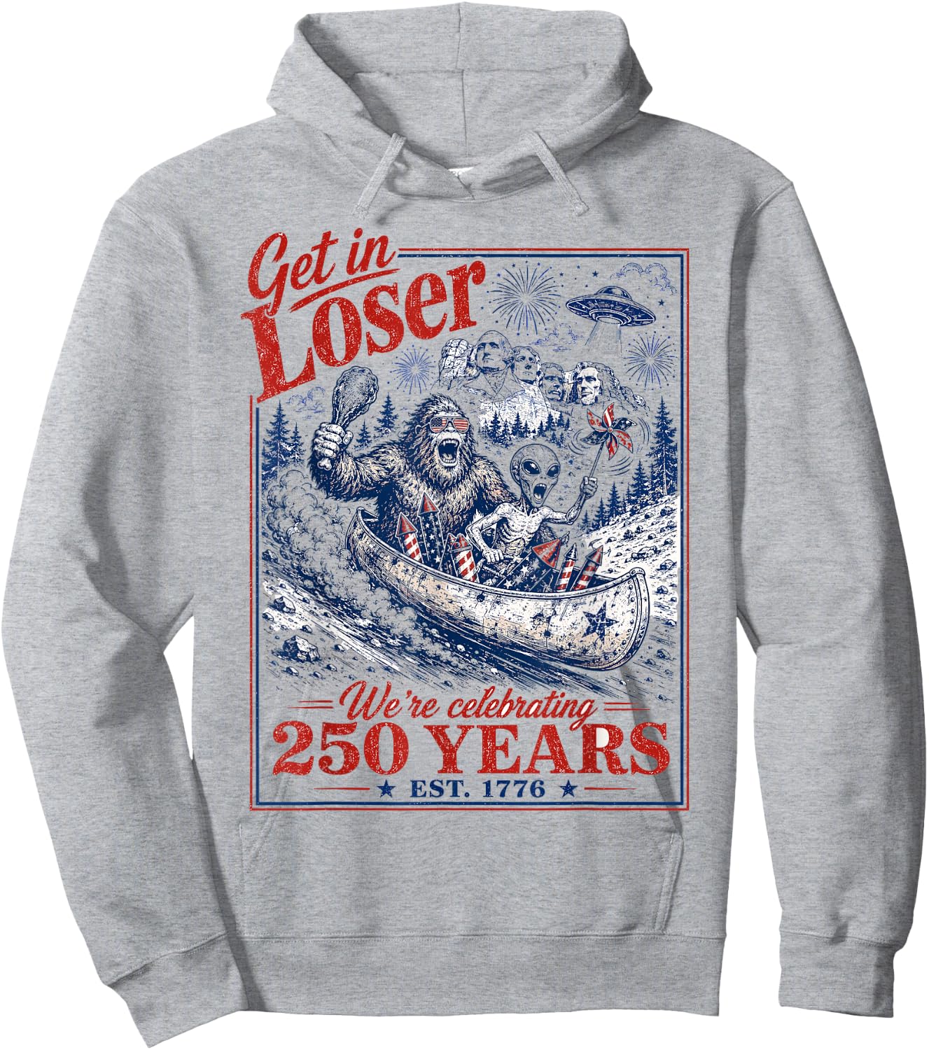 250 Years 250th Anniversary USA July 4th Bigfoot Alien Hoodie - Hoodie | Ash