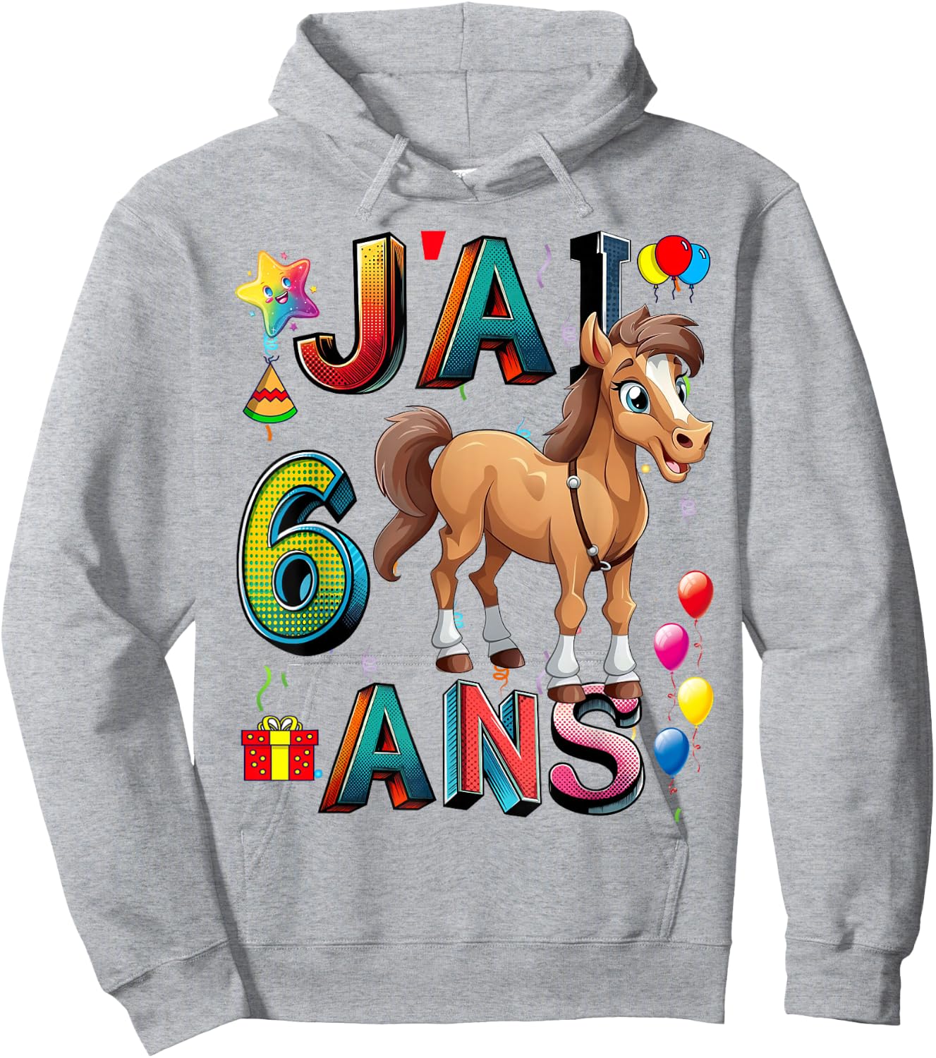 Child Horse Child 6 Years Birthday Boy Girl Horse Hoodie - Hoodie | Ash