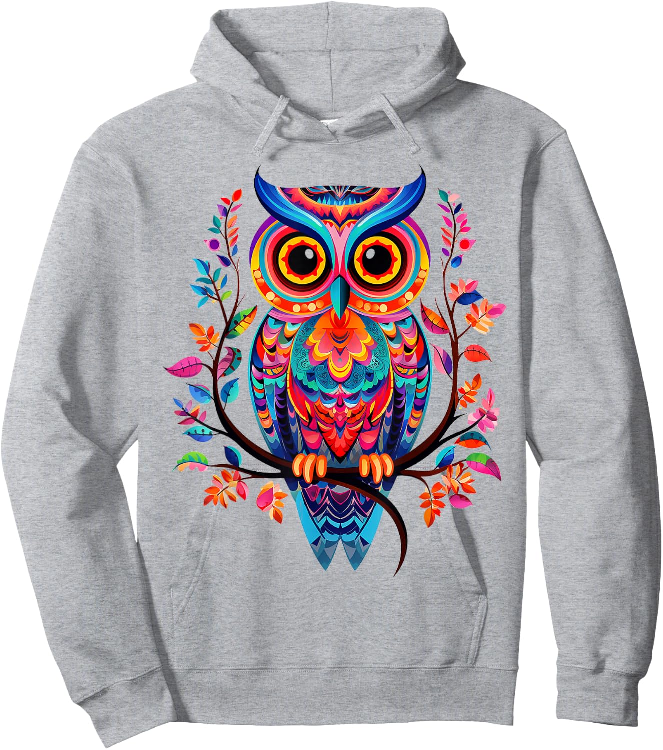 Owl Animal Nature Pattern Colorful Illustration Abstract Owl , white, S Hoodie - Hoodie | Ash
