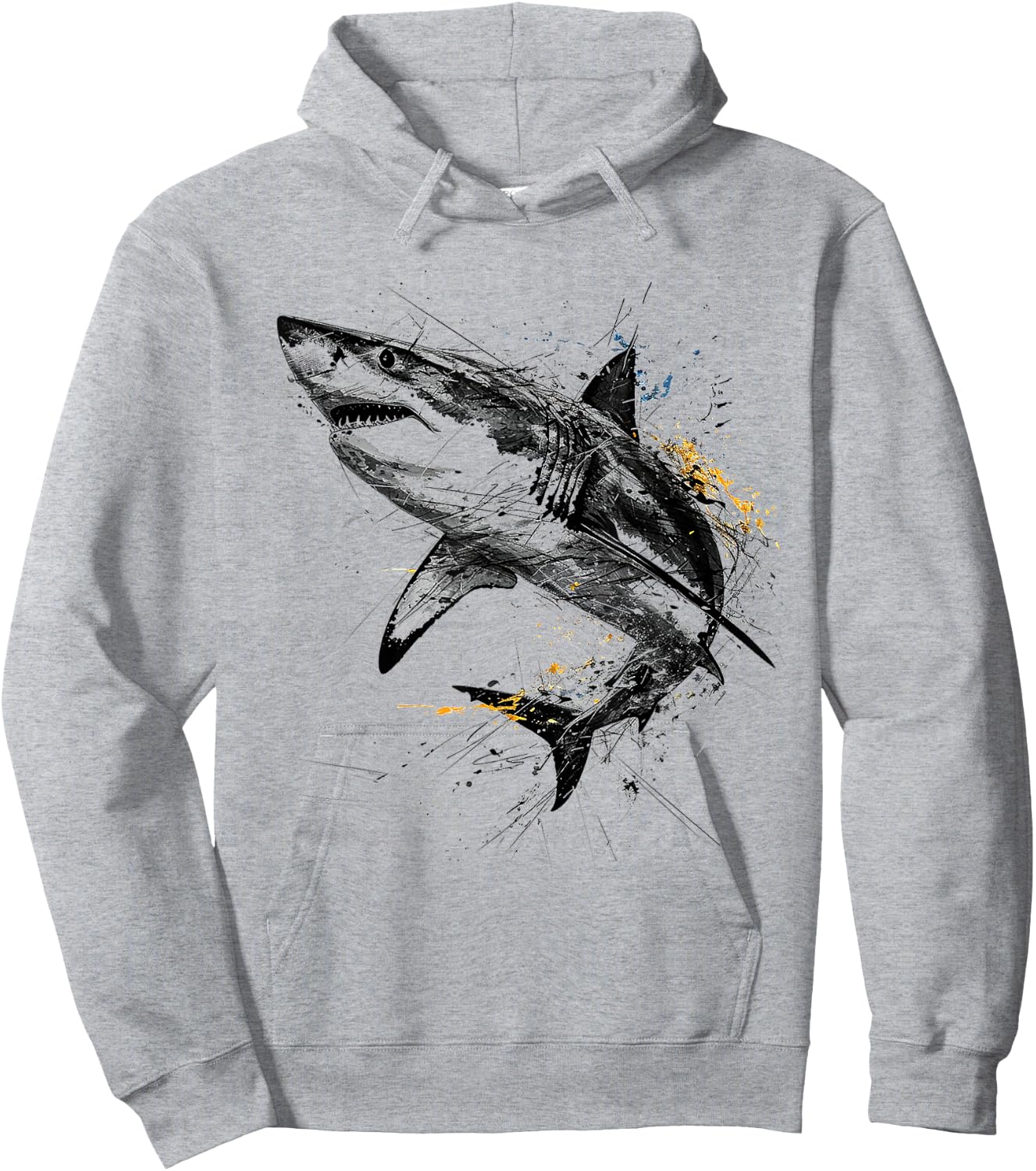 Shark Print Animal Graphic Abstract Drawing Shark , white, S Hoodie - Hoodie | Ash
