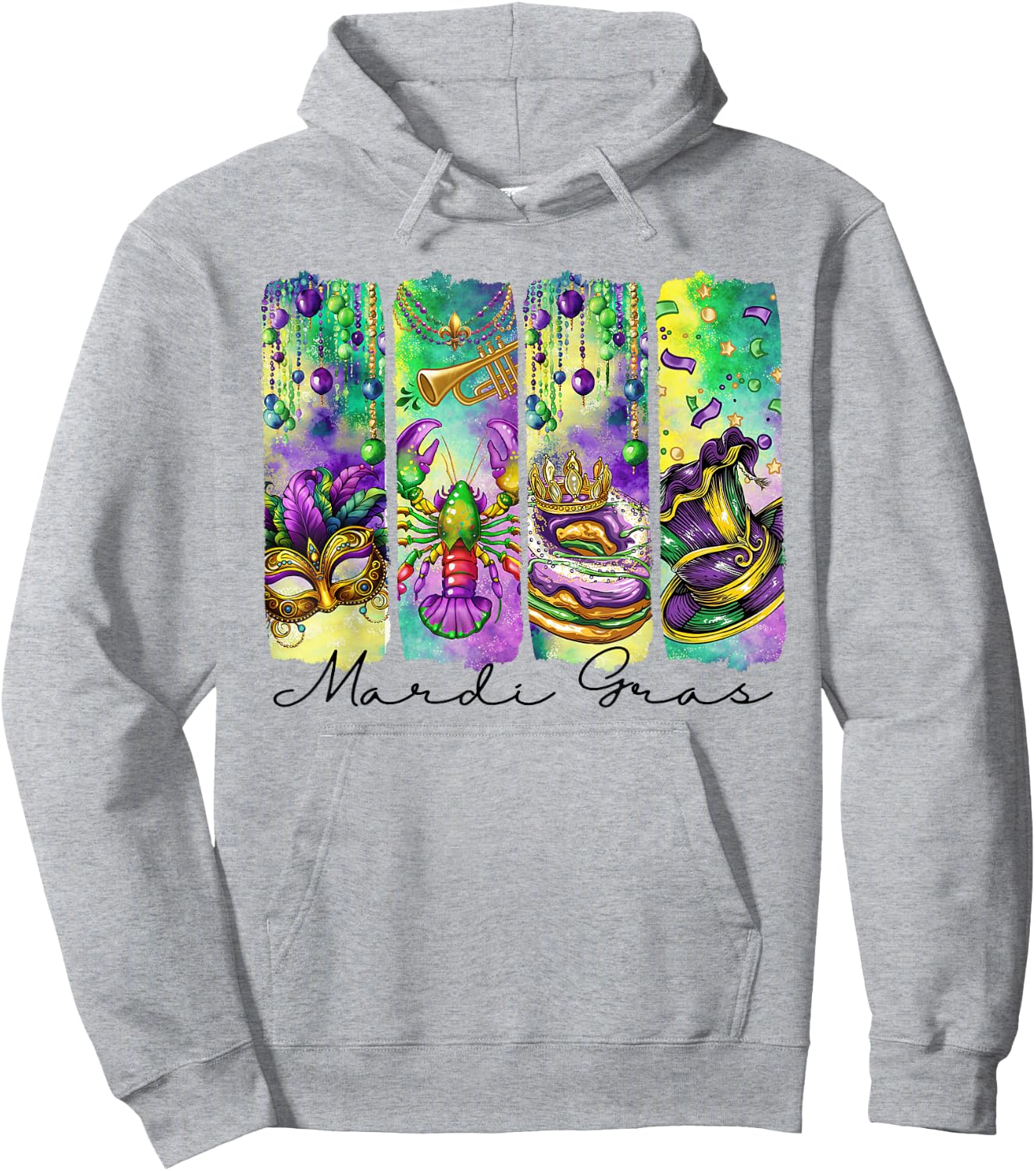 Mardi Gras Fleur De Lis Mask King Cake Crawfish Louisiana Hoodie - Hoodie | Ash