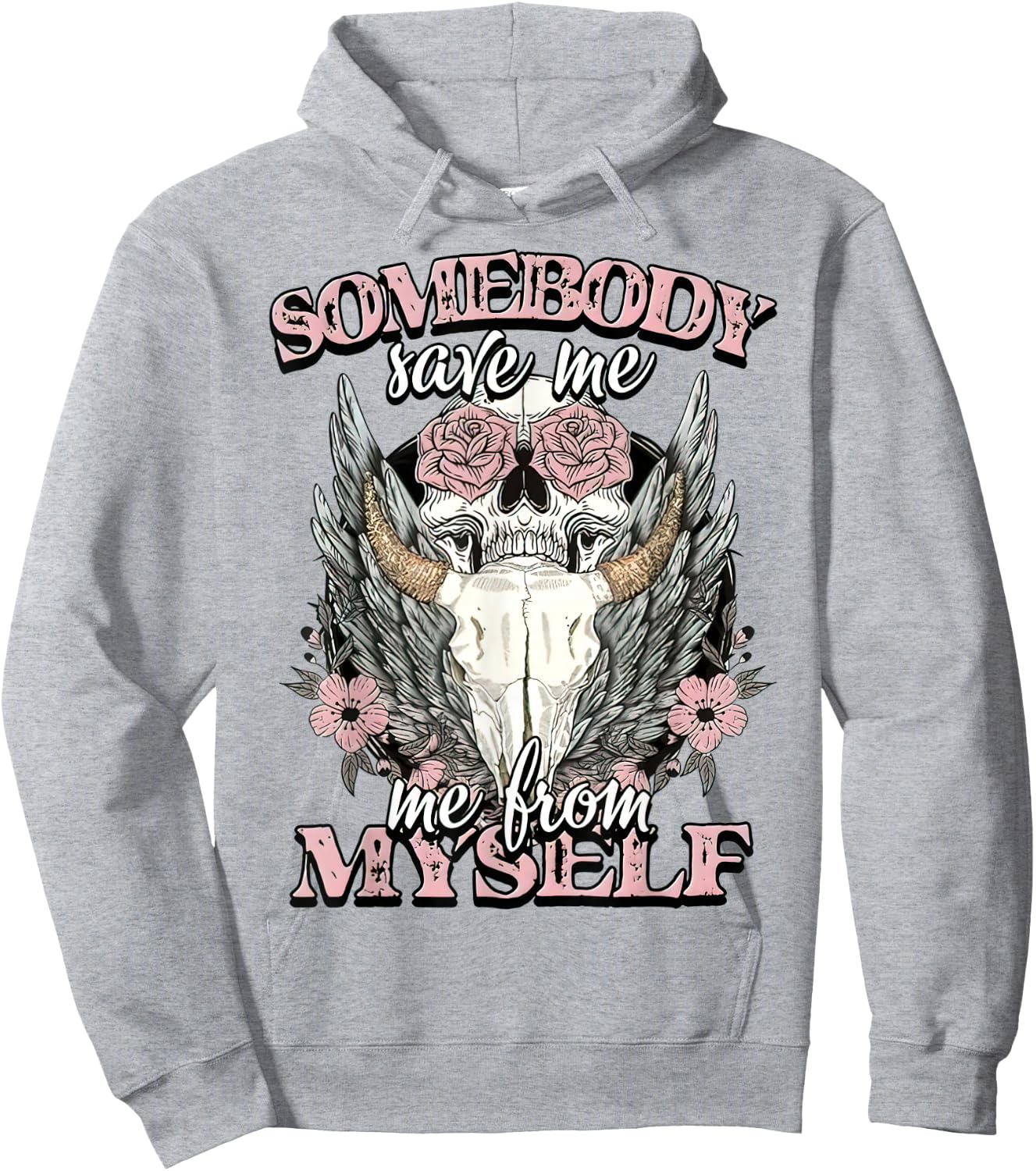 Somebody Saves Me Bull Skull Flower Western Country Hoodie - Hoodie | Ash