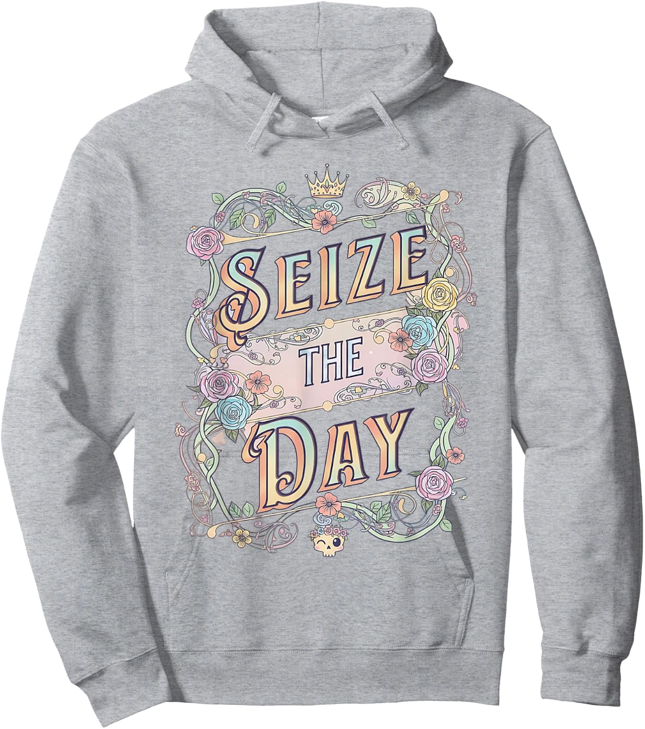 Seize the Day Motivational Quote Vintage Typography Design Hoodie - Hoodie | Ash