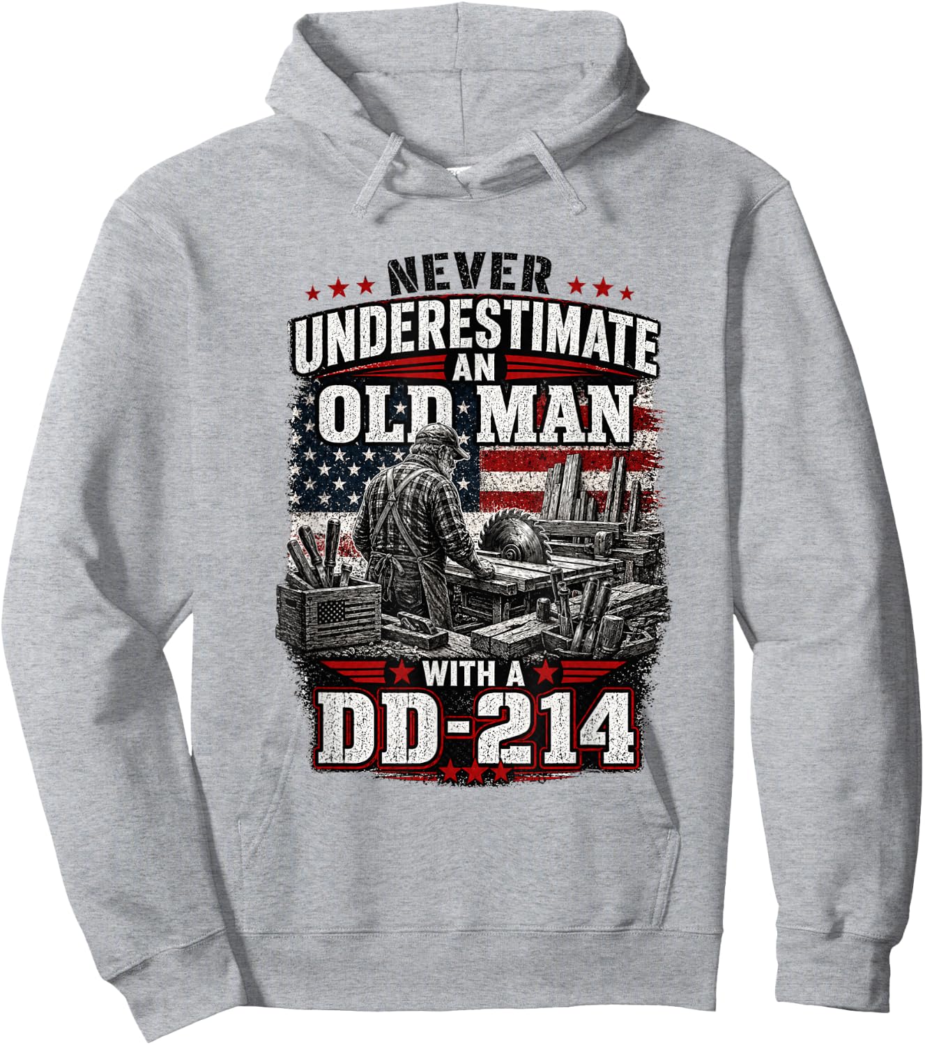 Never Underestimate an Old Man with a DD 214 Woodworking Hoodie - Hoodie | Ash