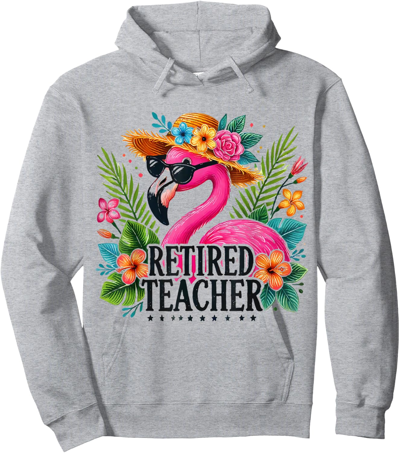Pink Flamingo Bird Lover Retired Teacher Retirement Gift Hoodie - Hoodie | Ash