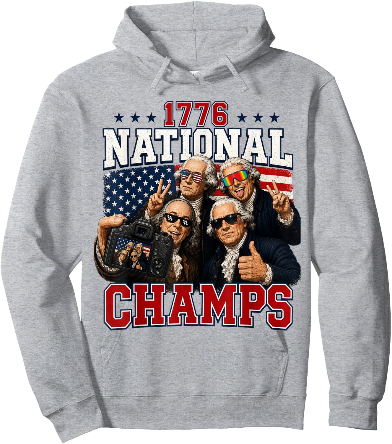 1776 National Champs Funny Patriotic America Founding Father Hoodie - Hoodie | Ash