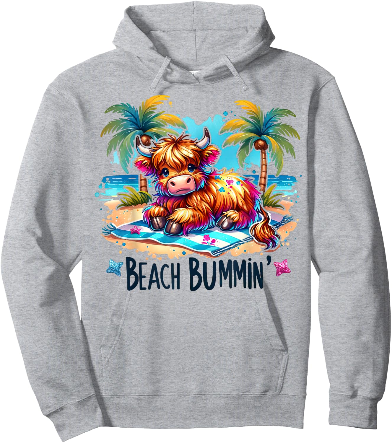 Funny Summer Heifer Cow Beach Bumming Highland Cow Hoodie - Hoodie | Ash