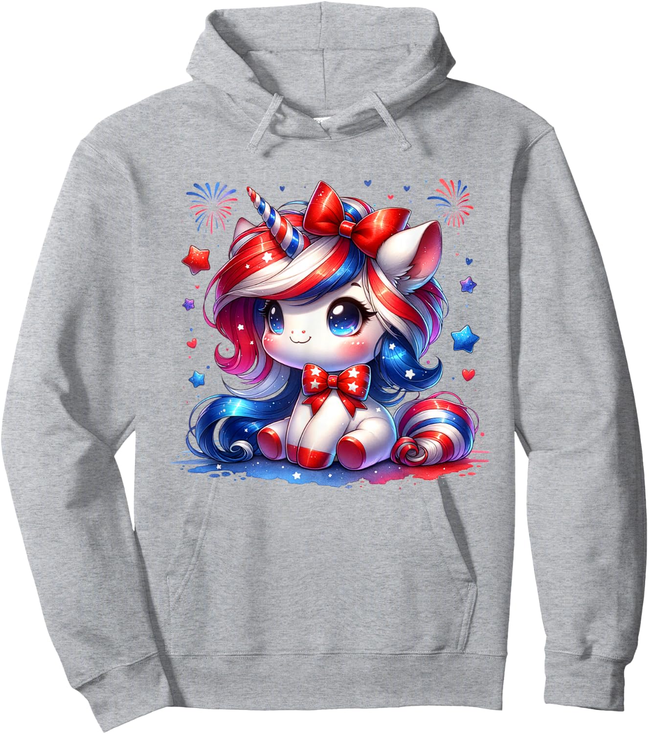 Cute Unicorn 4th Of July Girls Kids American Flag USA Girls Hoodie - Hoodie | Ash