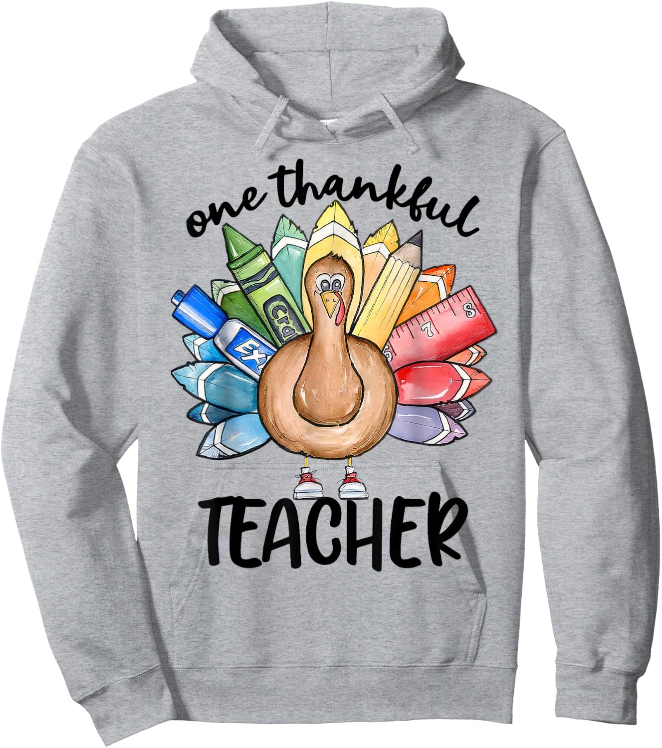 One Thankful Teacher Turkey Pencil Thanksgiving Teachers Hoodie - Hoodie | Ash
