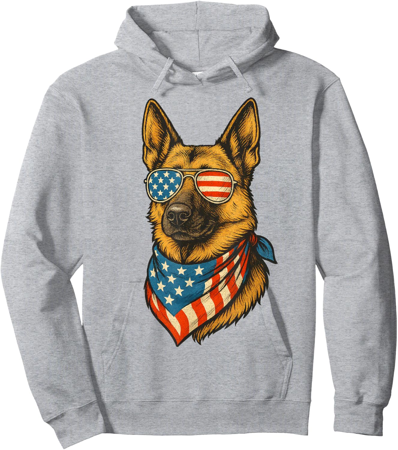 German Shepherd Dog American Flag 4th of July Sunglasses Hoodie - Hoodie | Ash