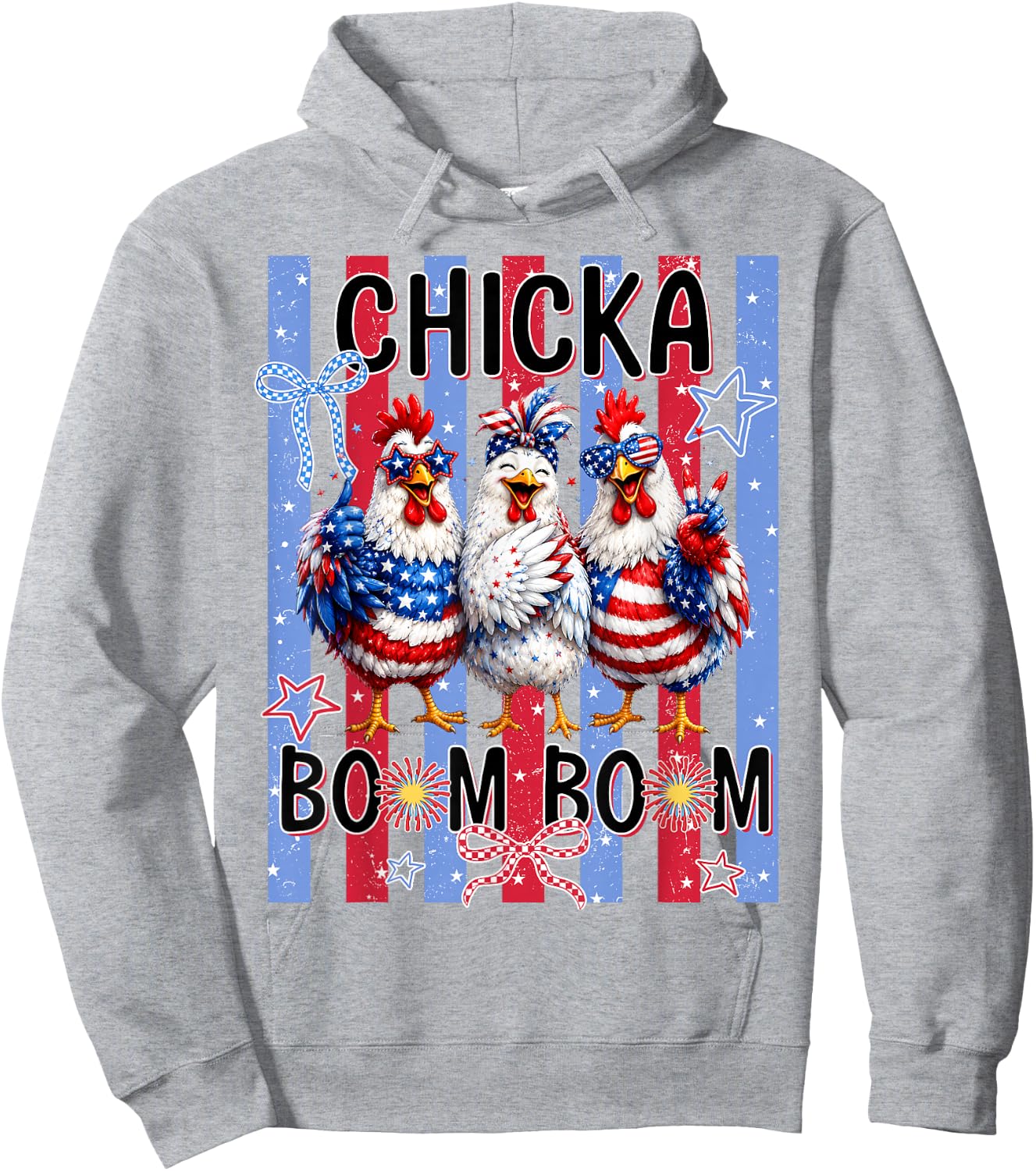 Chicka Boom Boom 4th of July Chicken Patriotic America Party Hoodie - Hoodie | Ash
