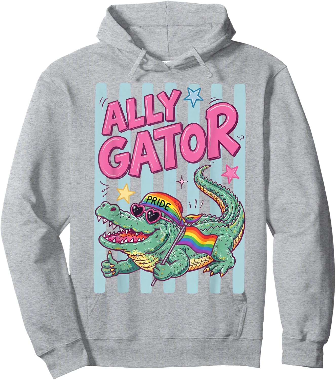 Ally Gator Pride LGBT Rainbow Flag Funny Alligator Men Women Hoodie - Hoodie | Ash
