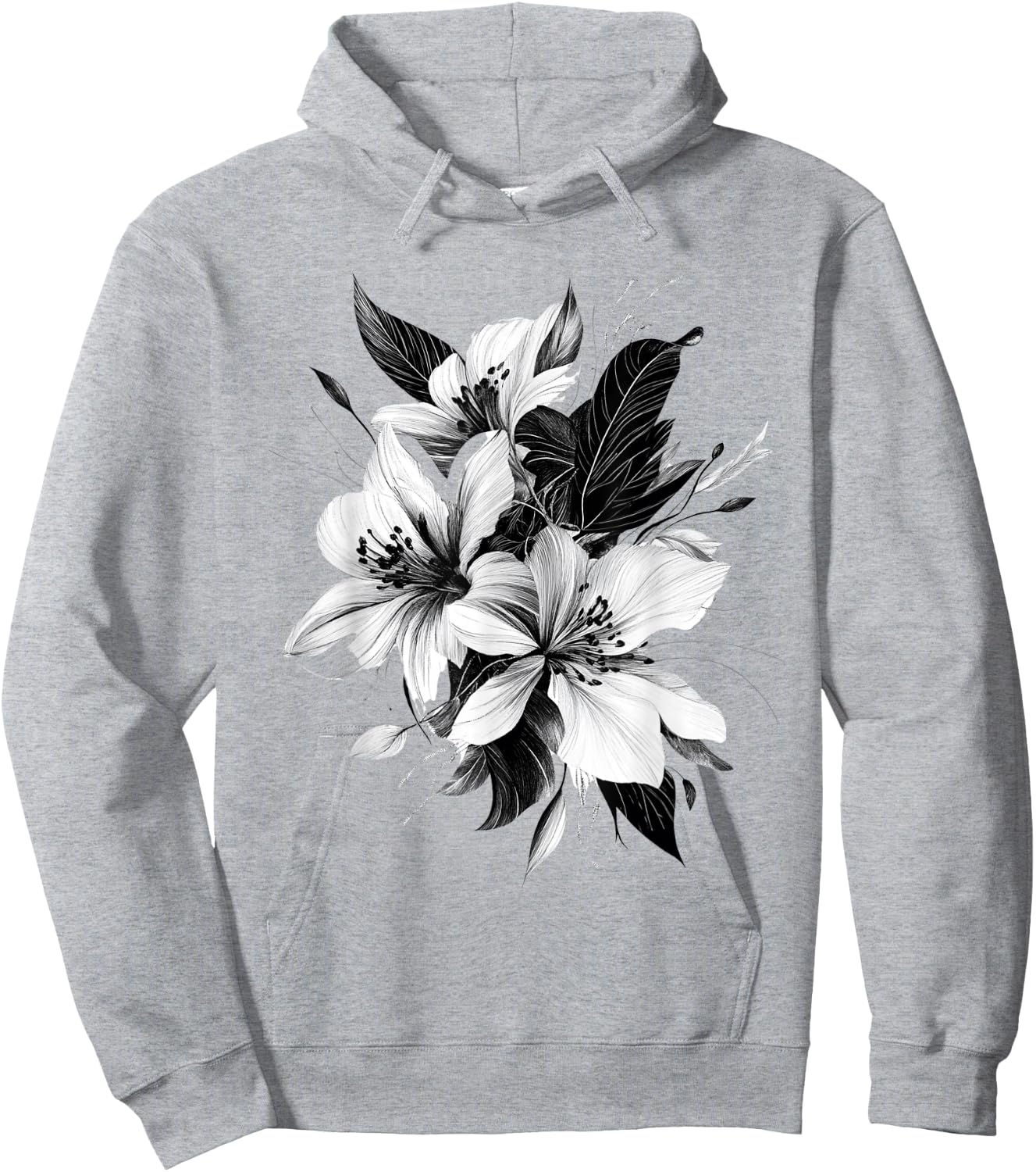 Botanical Art Flower Detailed , white, S Hoodie - Hoodie | Ash