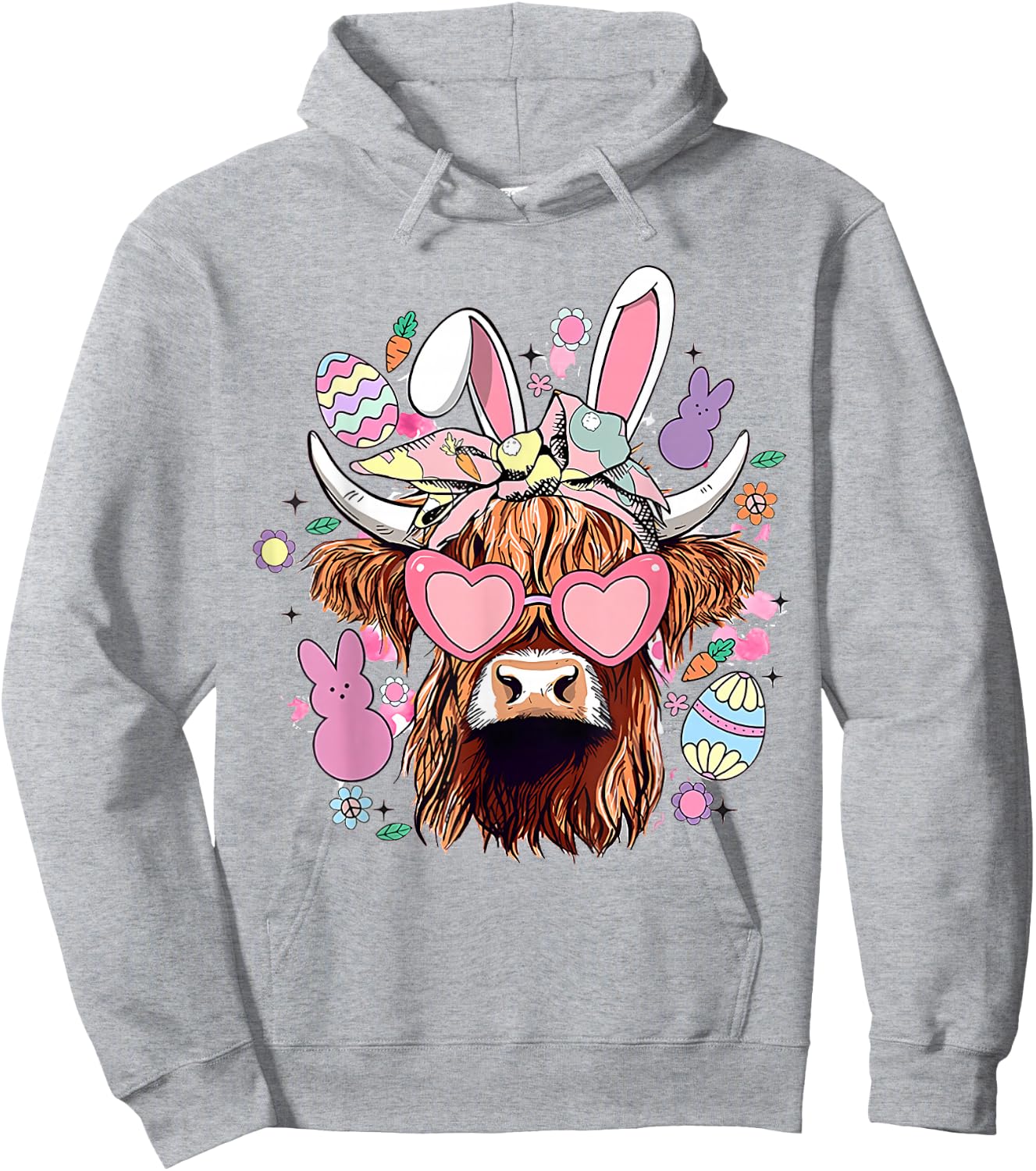 Happy Easter Highland Cow Heifer Easter Day Farmer Cowgirl Hoodie - Hoodie | Ash