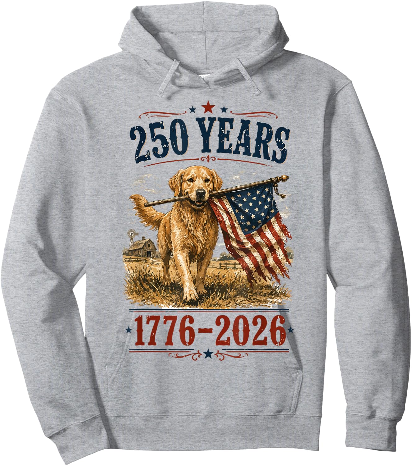 Vintage Golden Retriever Patriotic Dog 250 Years 1776 2026 Hoodie - Hoodie | Ash