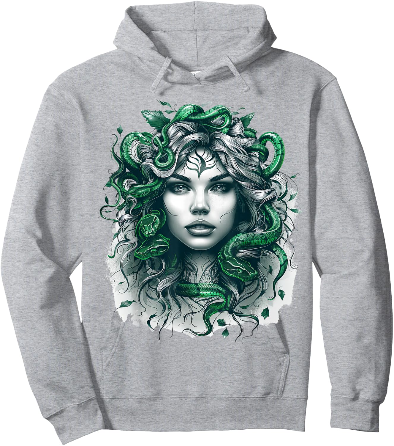 Ancient Greek Mythology Medusahead with Snake Hair Green Hoodie - Hoodie | Ash