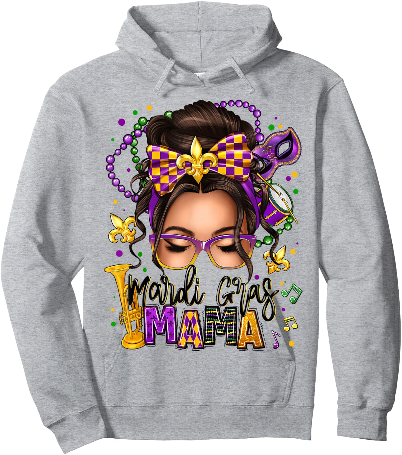 Mardi Gras Mama Messy Bun Women Mardi Gras Queen Carnaval Hoodie - Hoodie | Ash