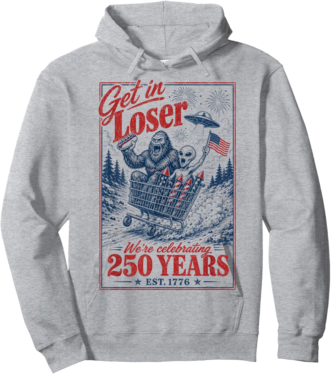 250 Years 250th Anniversary USA July 4th Bigfoot Alien Hoodie - Hoodie | Ash