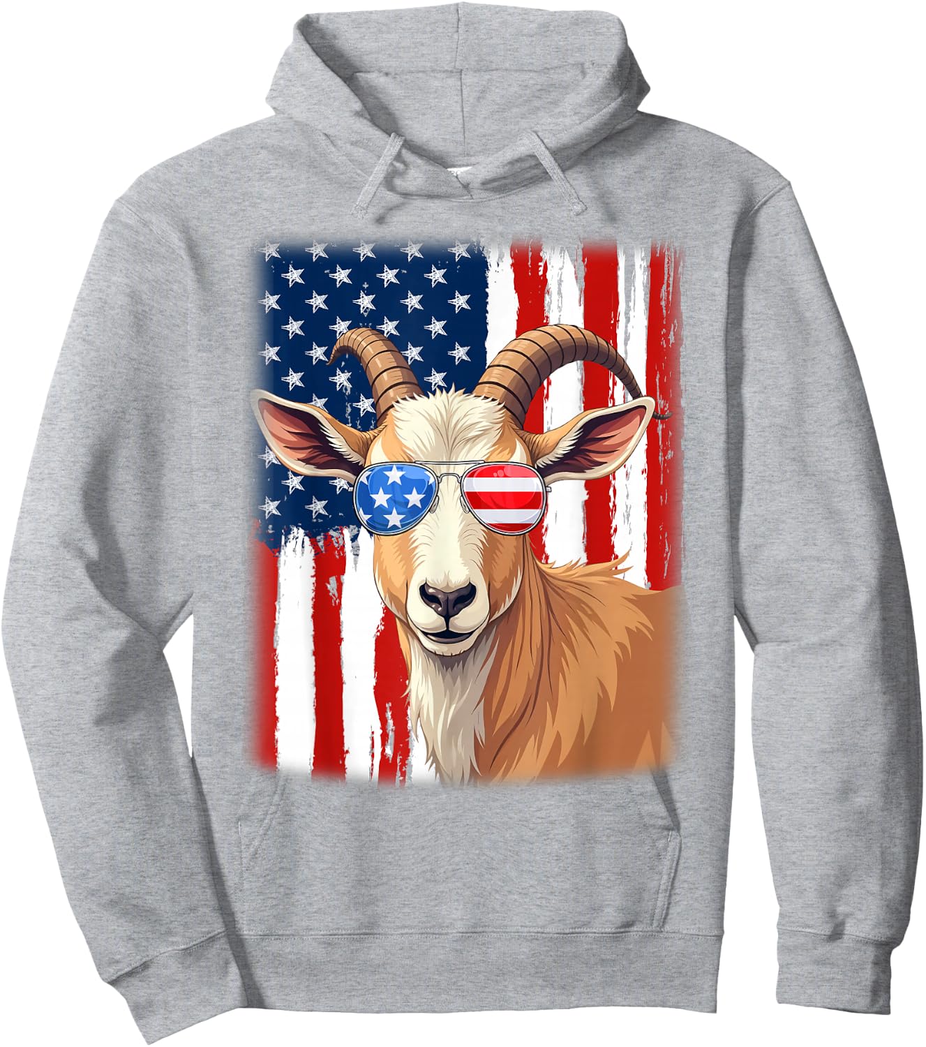 Goat USA America Flag Patriotic Goat 4th of July Hoodie - Hoodie | Ash