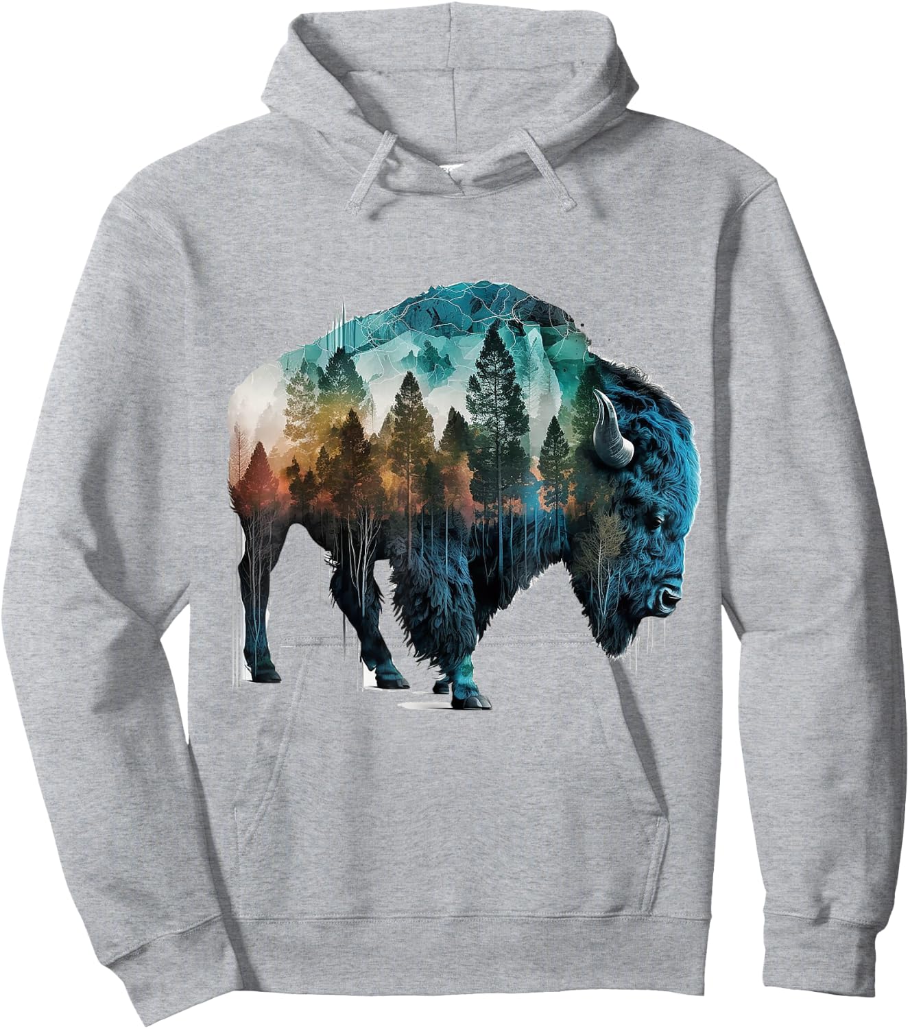 Bison Art Wild Animals Forest Mountains Nature Animal Motif Bison Hoodie - Hoodie | Ash