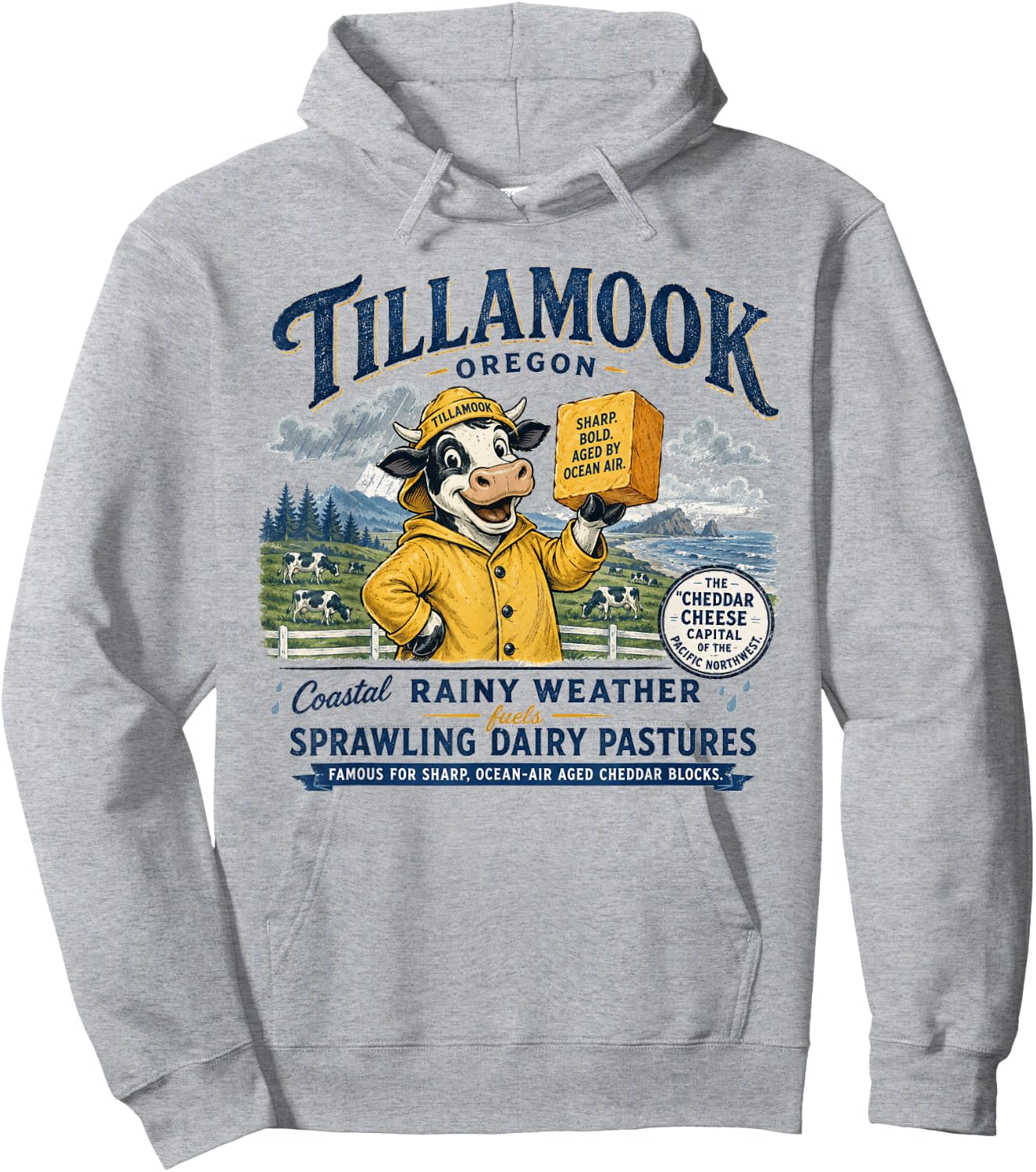 Tillamook Oregon Cheddar Cheese Capital - Vintage Mascot Hoodie - Hoodie | Ash