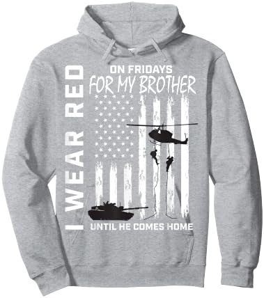 Red Friday Deployed Brother Military Support Troops USA Flag Hoodie - Hoodie | Ash