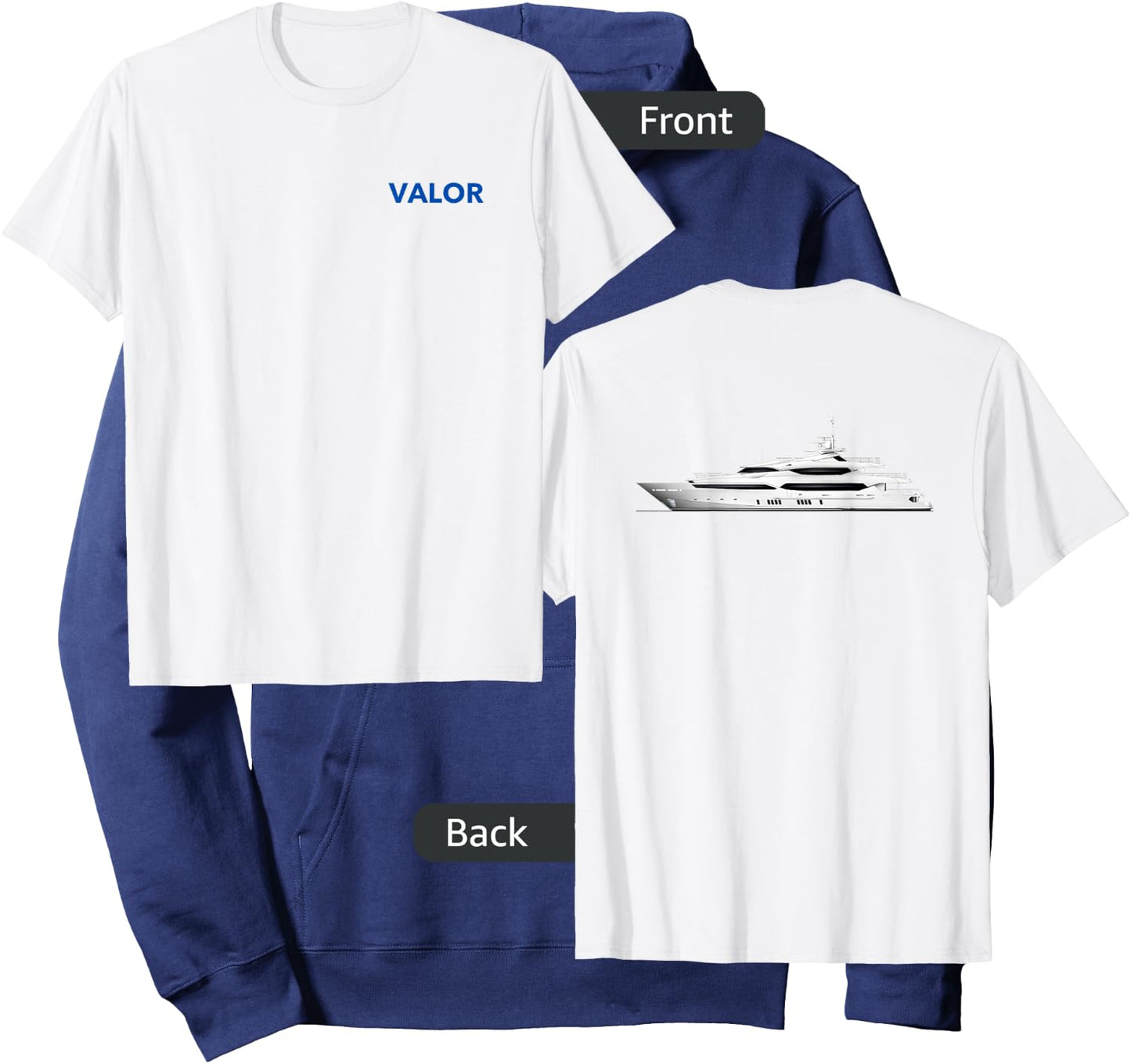 Valor Below the Deck Uniform shirt UPDATED with boat on back Hoodie - Hoodie | Navy