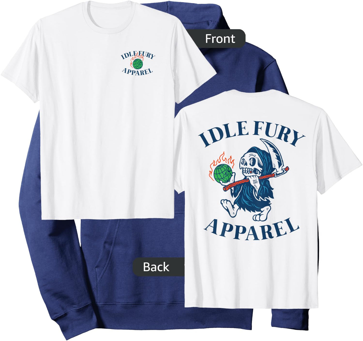 VIEW BACK PRINT Idle Fury Globe Reaper Skeleton Mascot Earth Hoodie - Hoodie | Navy