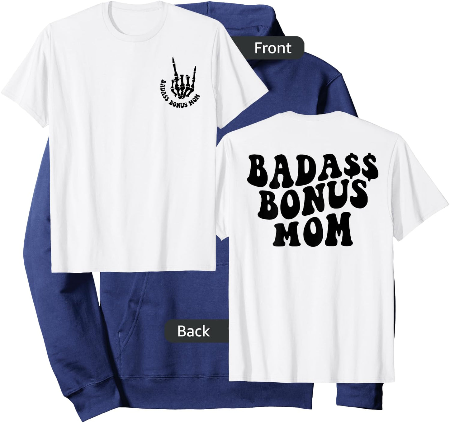 Women Funny Badass Bonus Mom, Mother's Day Trendy Stepmom Hoodie - Hoodie | Navy