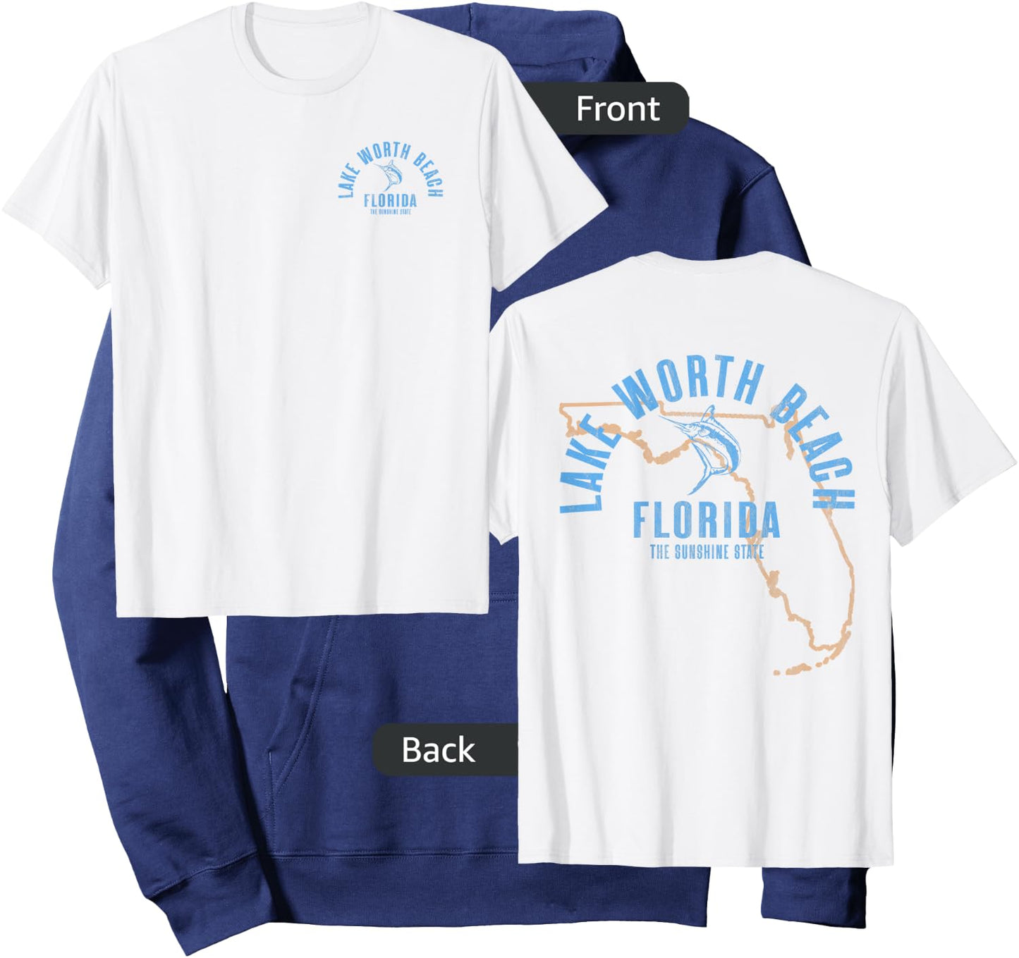 Lake Worth Beach Florida FL Retro Vintage Beach Front & Back Men Women Hoodie - Hoodie | Navy