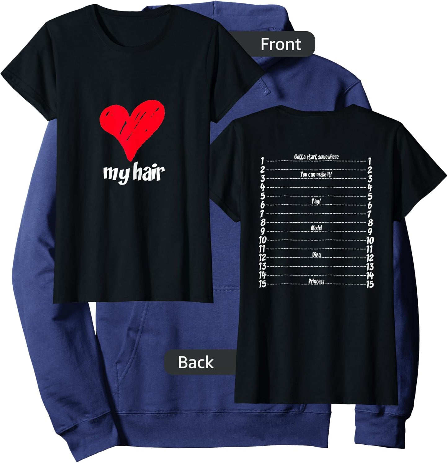 Hair Length Check Measurement with Backprint Love My Hair Hoodie - Hoodie | Navy
