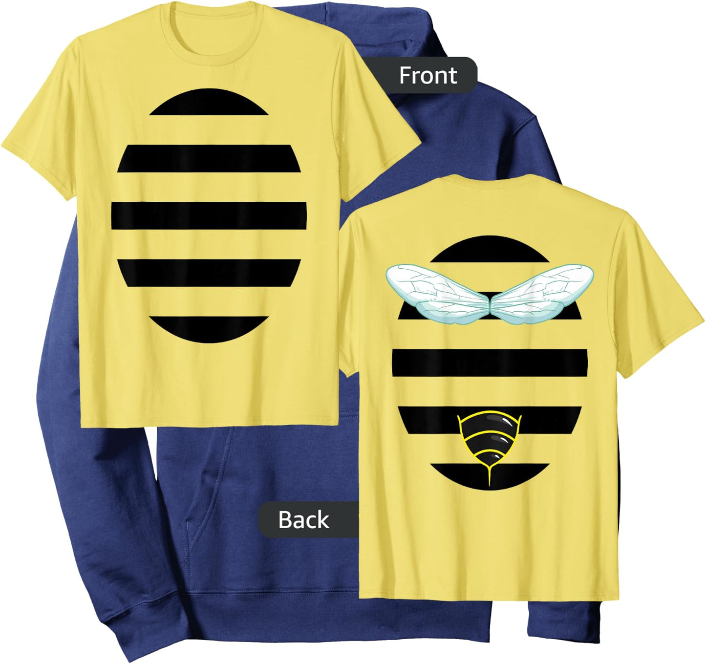 Bumblebee Costume Stripes Wings Stinger Front and Back Hoodie - Hoodie | Navy