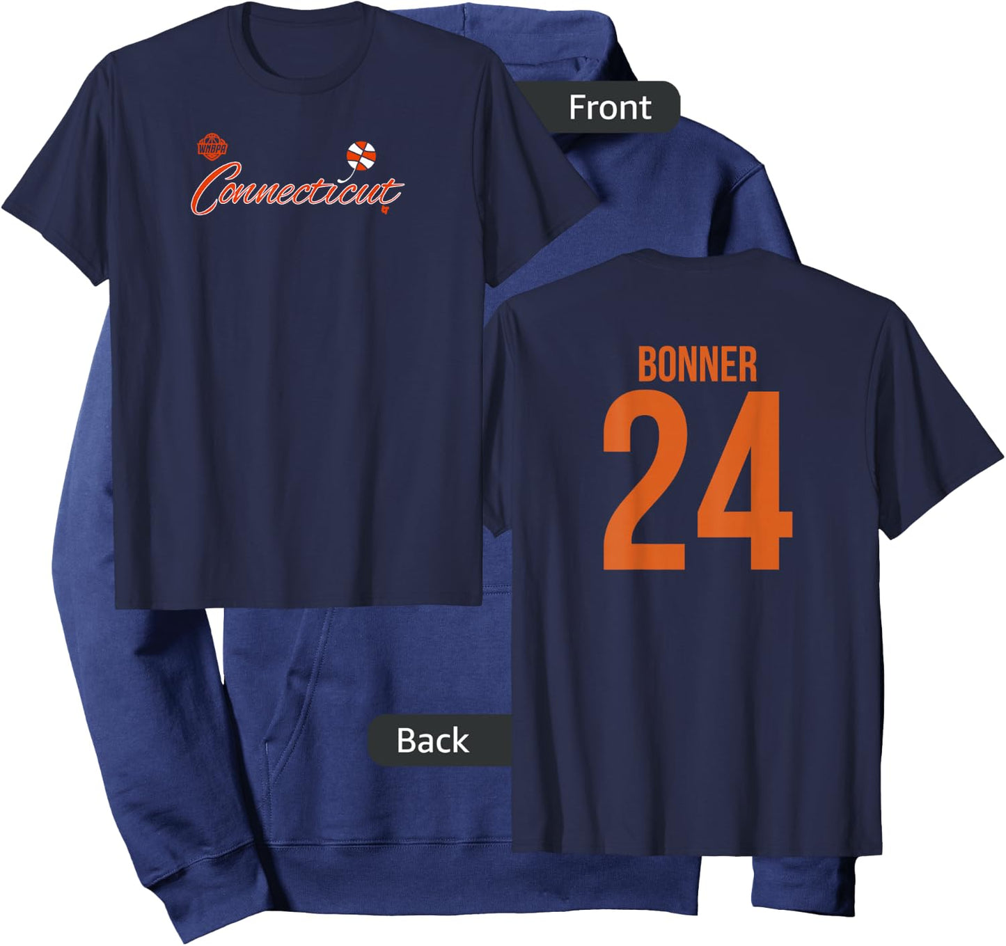 DeWanna Bonner 24 - Number on Back - Connecticut Basketball Hoodie - Hoodie | Navy