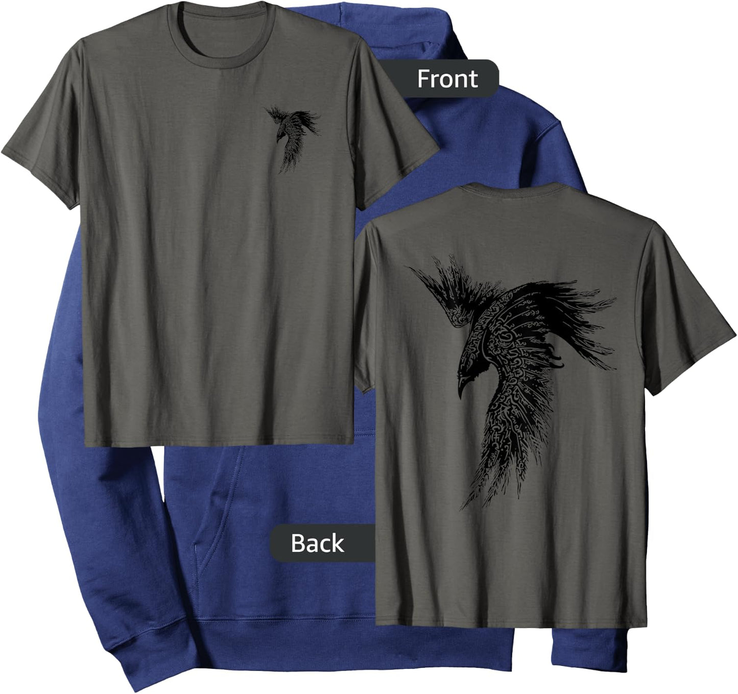 Viking Raven Norse Mythology DESIGN SMALL FRONT BIG ON BACK Hoodie - Hoodie | Navy