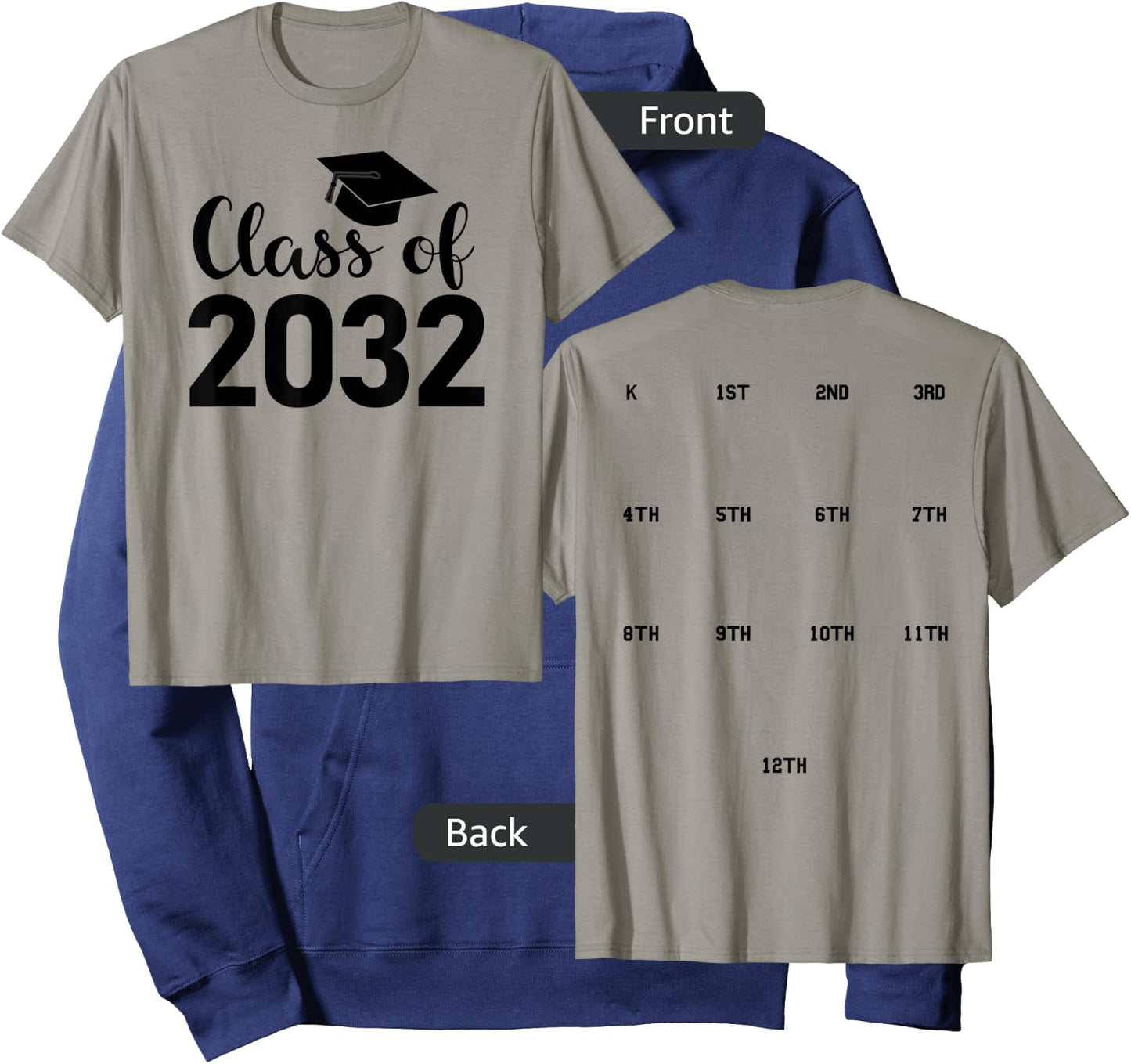 Class of 2032 Grow With Me Shirt - HANDPRINTS go on BACK of Hoodie - Hoodie | Navy