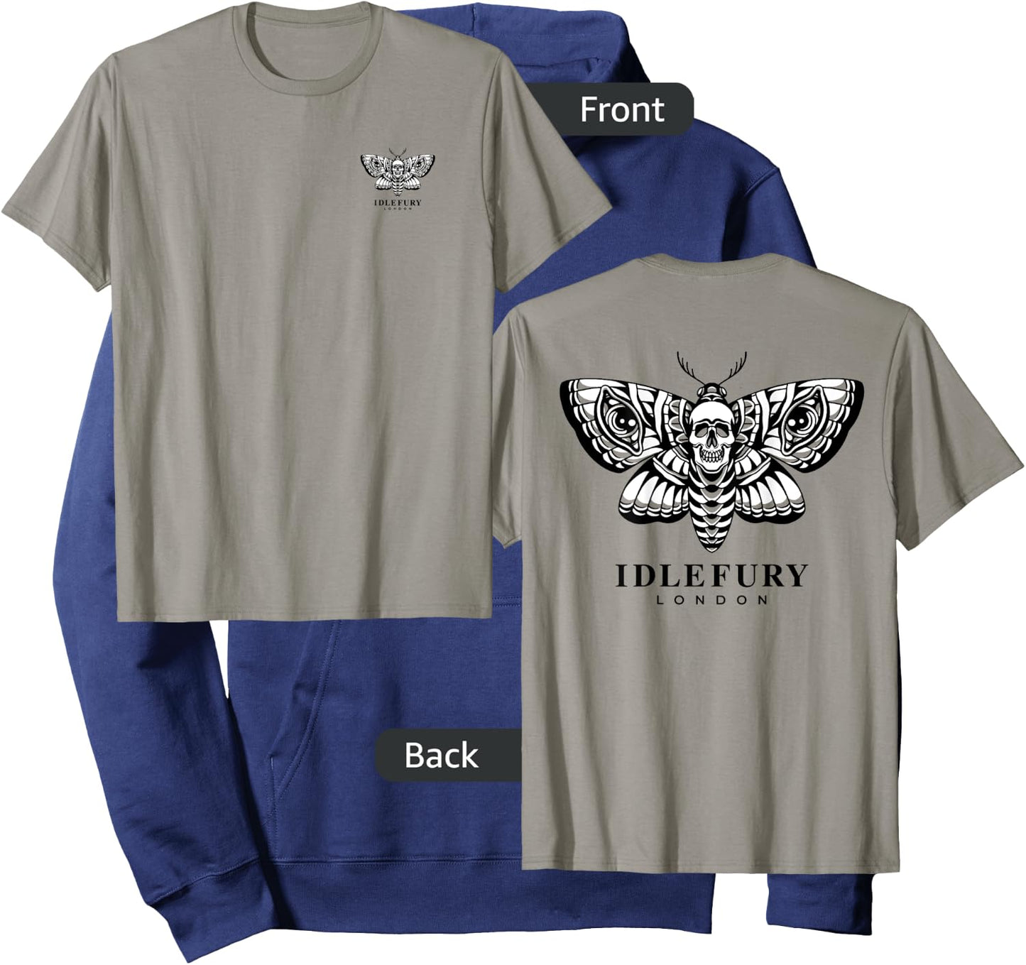 VIEW BACK PRINT Idle Fury Death Moth Skull Moth Butterfly Hoodie - Hoodie | Navy