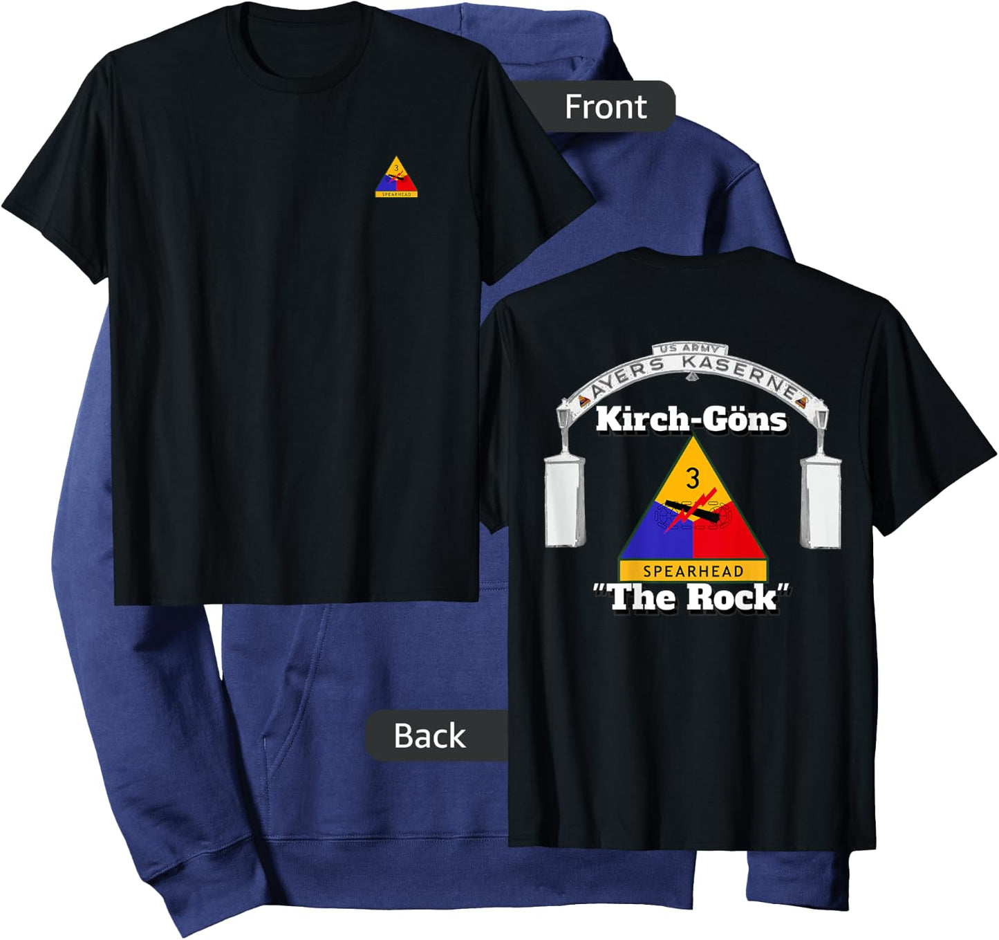 3rd AD on front - Ayers Kaserne-3rd AD print on back Hoodie - Hoodie | Navy