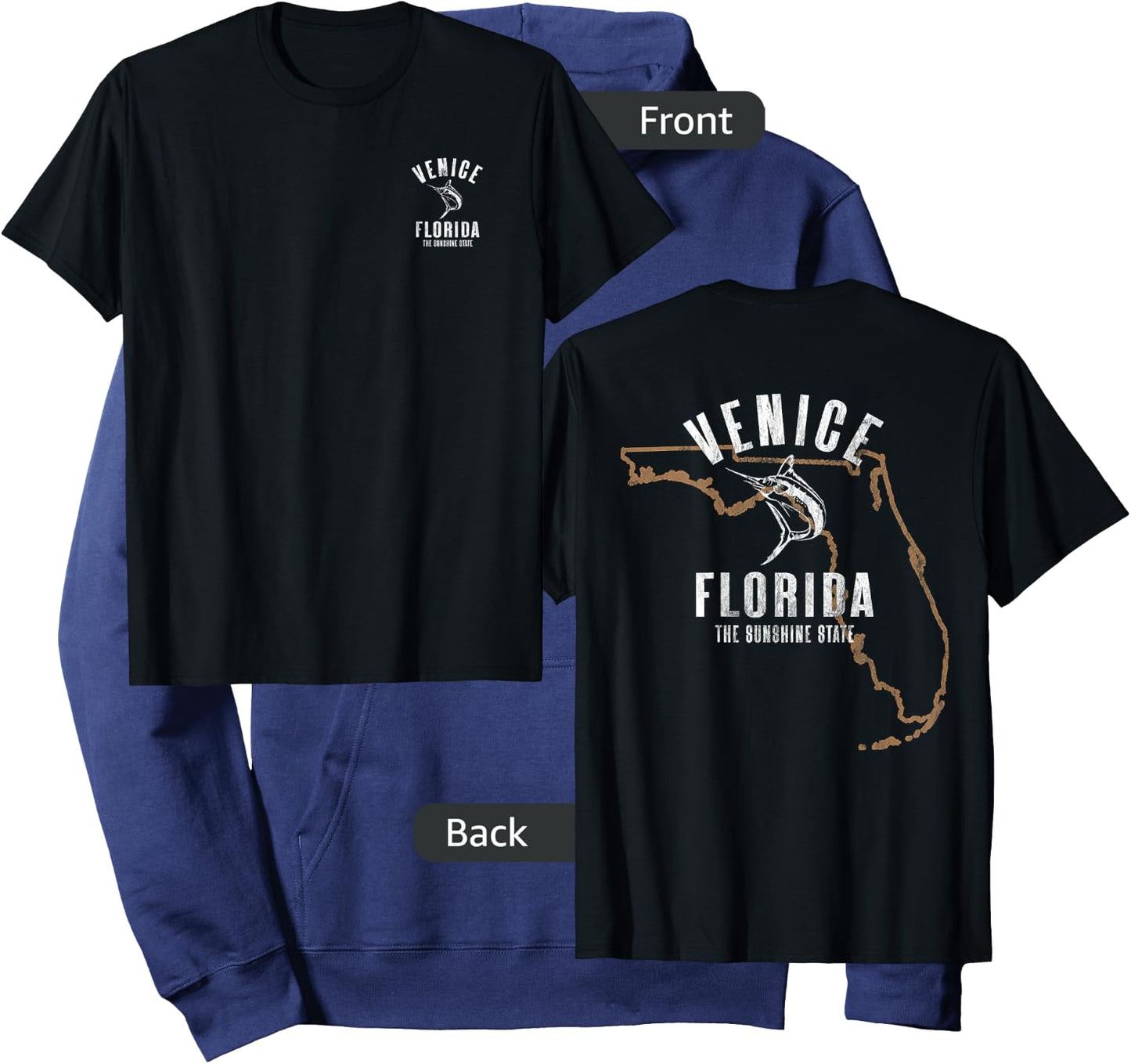 Venice Florida FL Retro Vintage Beach Front & Back Women Hoodie - Hoodie | Navy