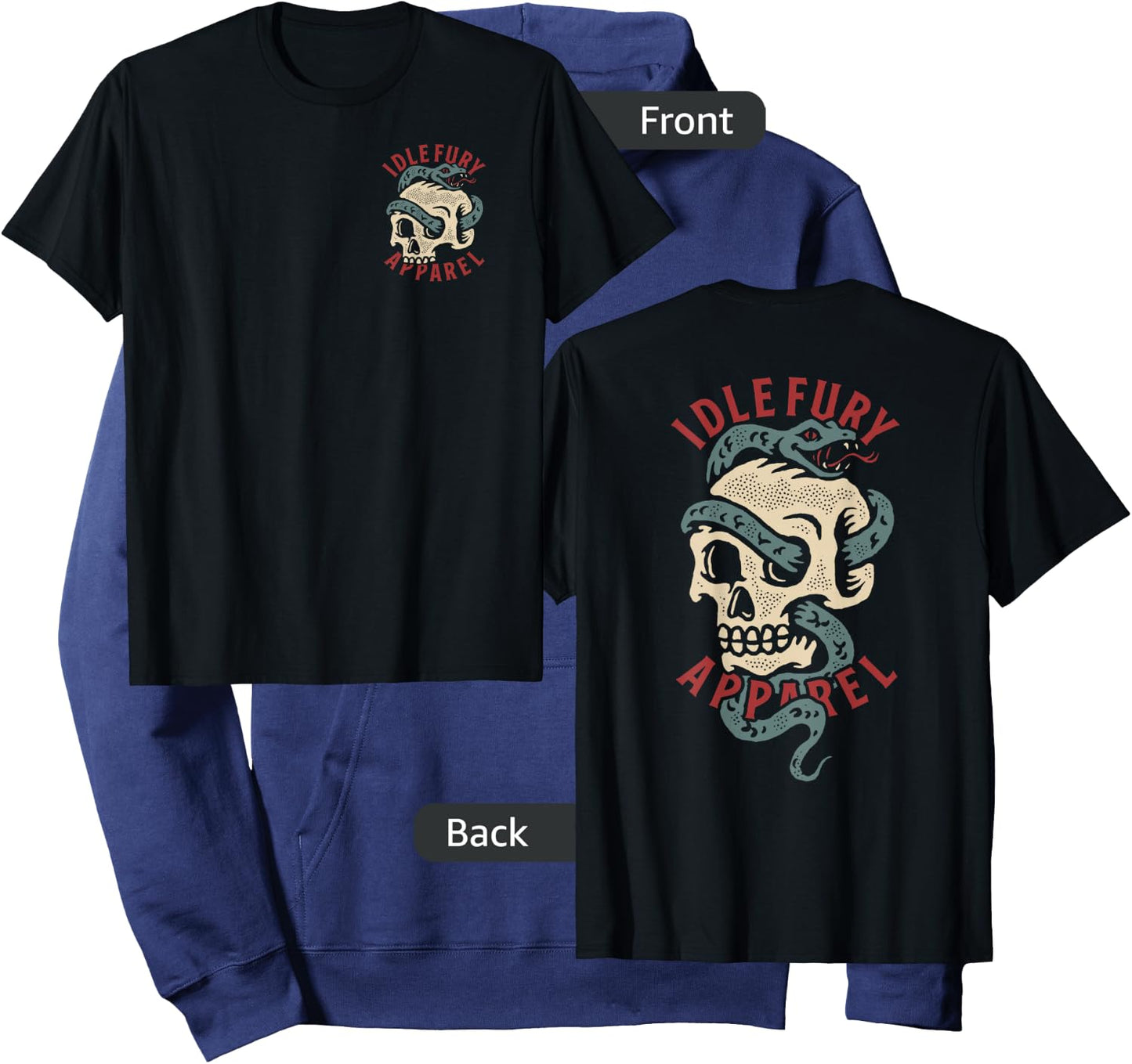 VIEW BACK PRINT Idle Fury Classic Snake & Skull Tattoo Art Hoodie - Hoodie | Navy