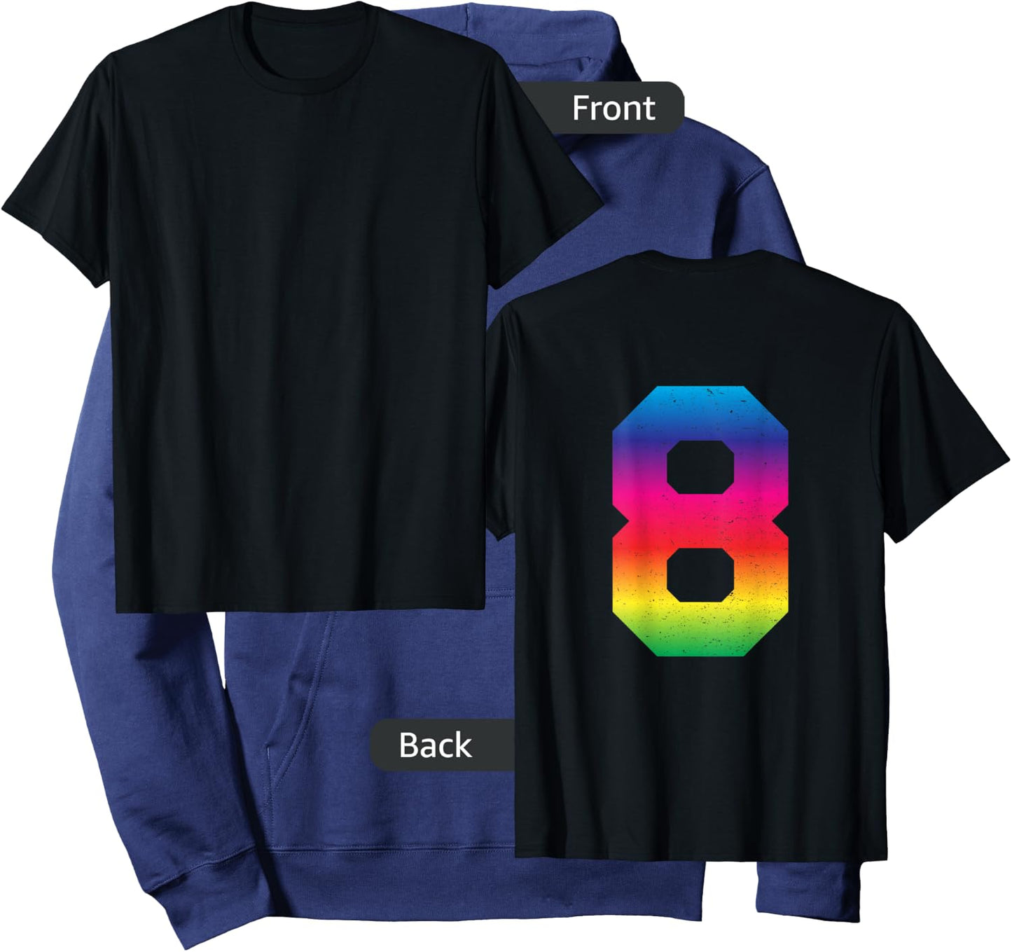 #8 Rainbow Sport Jersey Uniform Number, 8th Birthday Hoodie - Hoodie | Navy