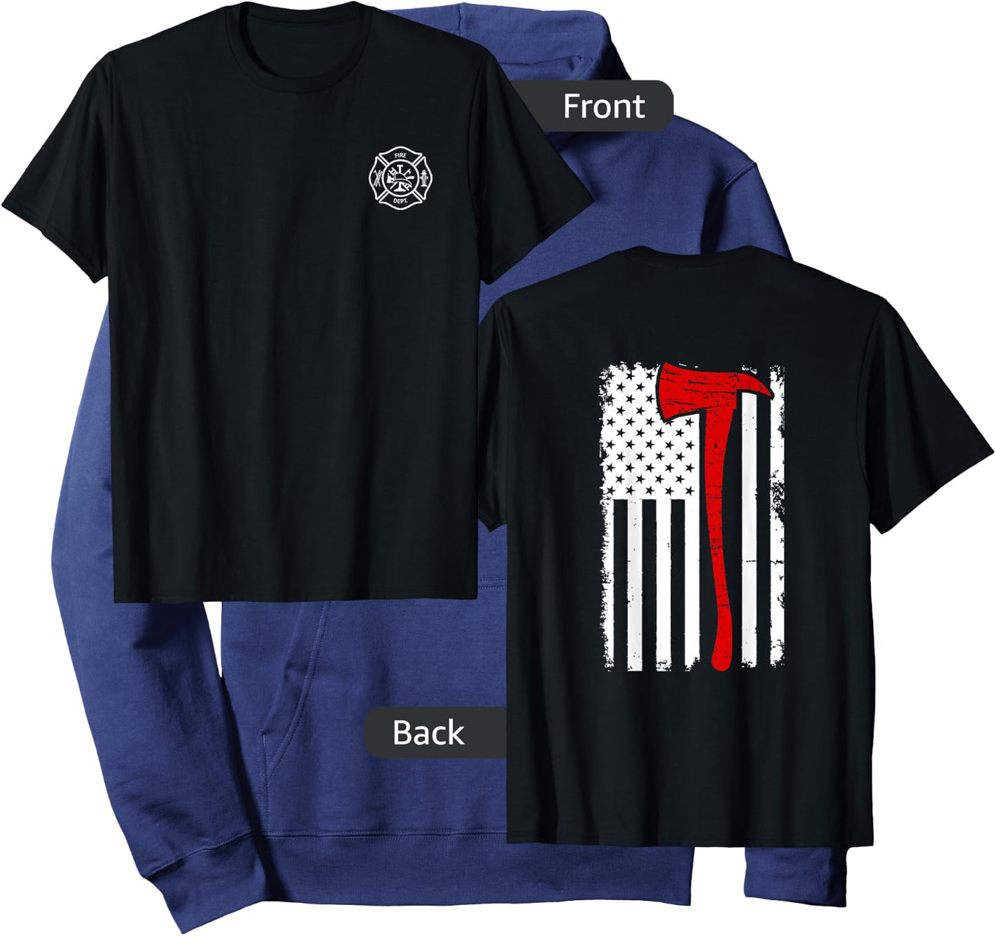 Thin Red Line Firefighter Fire Dept. Axe Design Patriotic Hoodie - Hoodie | Navy