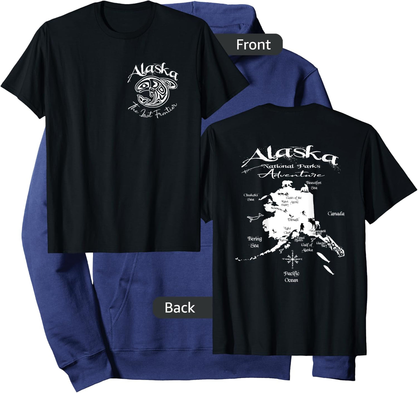 Alaska National Parks Adventure Front & Back Design Hoodie - Hoodie | Navy
