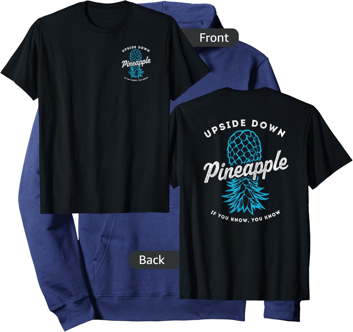 2-Sided Lifestyle Retro Upside Down Pineapple Swinger Hoodie - Hoodie | Navy