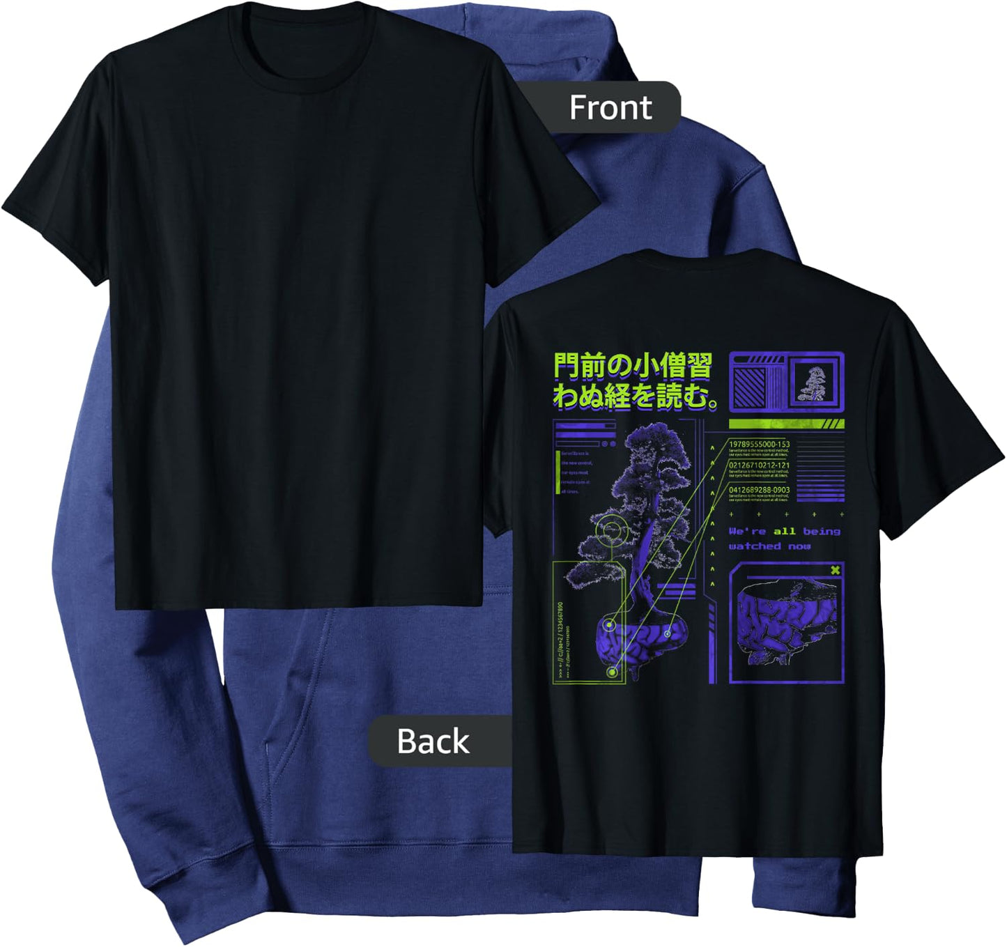 Futuristic waporwave Aesthetic Style digital Nature glitch Hoodie - Hoodie | Navy