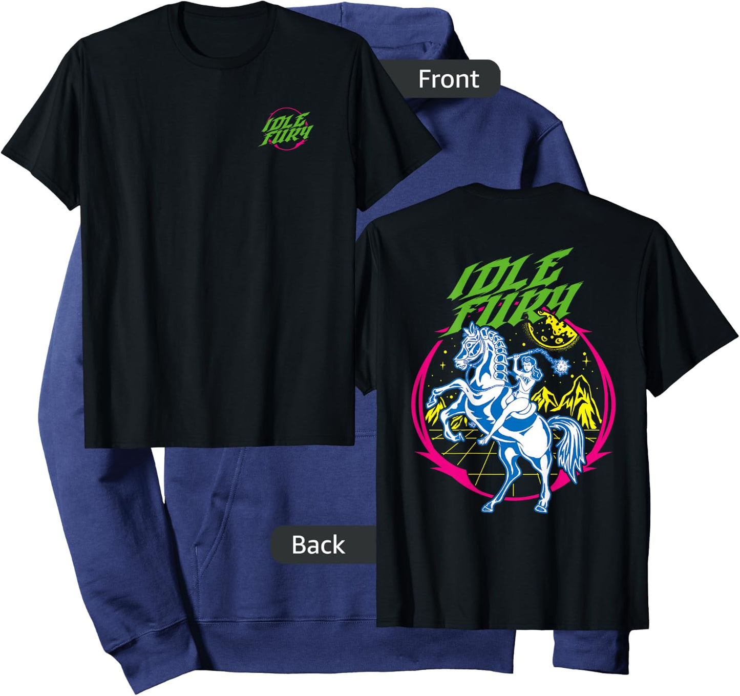 VIEW BACK PRINT Idle Fury Cyber Warrior Woman Battle Horse Hoodie - Hoodie | Navy