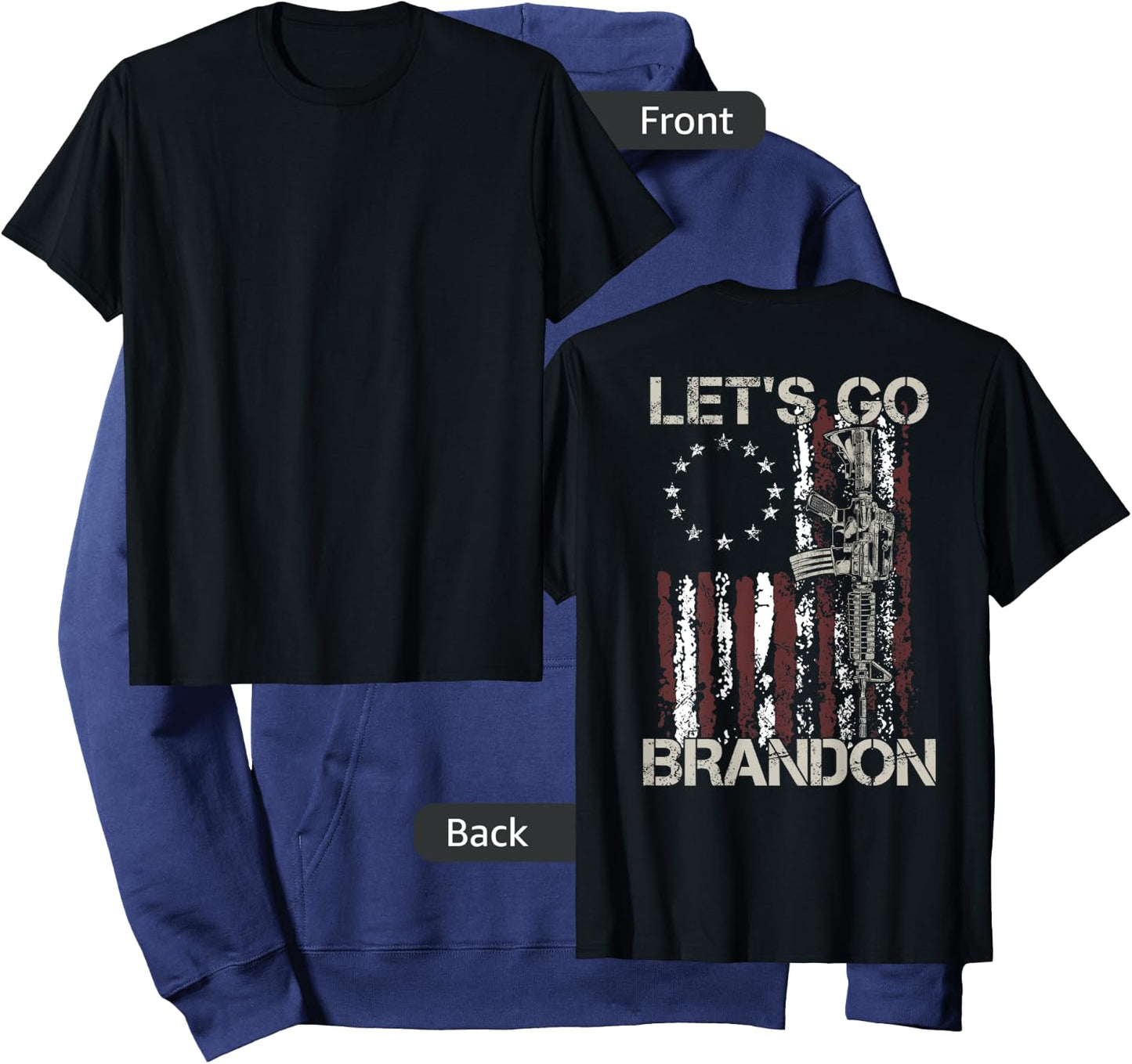 Gun American Flag Patriots Let's Go Brandon (on back) Hoodie - Hoodie | Navy