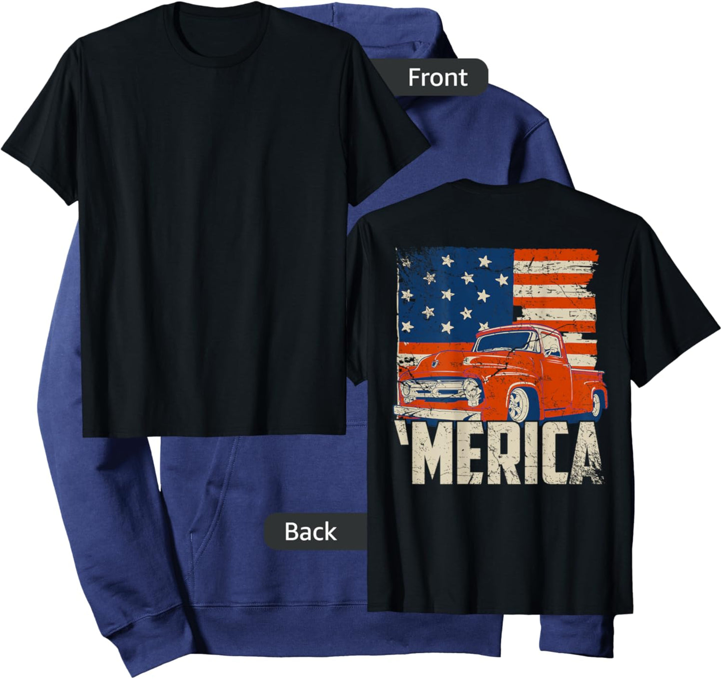 1953 Pickup truck and flag 'Merica shirt Classic truck Hoodie - Hoodie | Navy