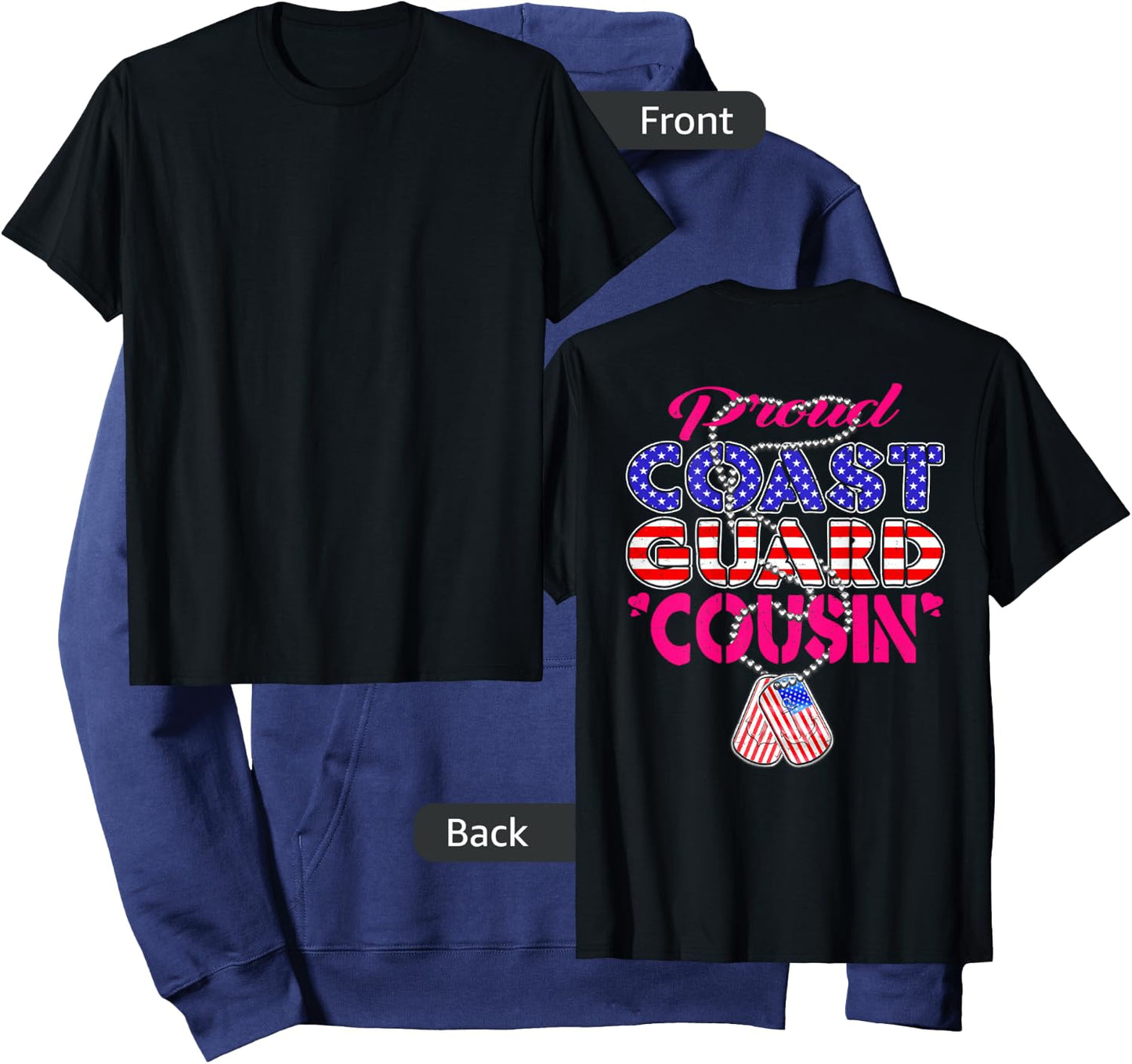 Proud US Coast Guard Cousin US Flag Dog Tag Military Family Hoodie - Hoodie | Navy